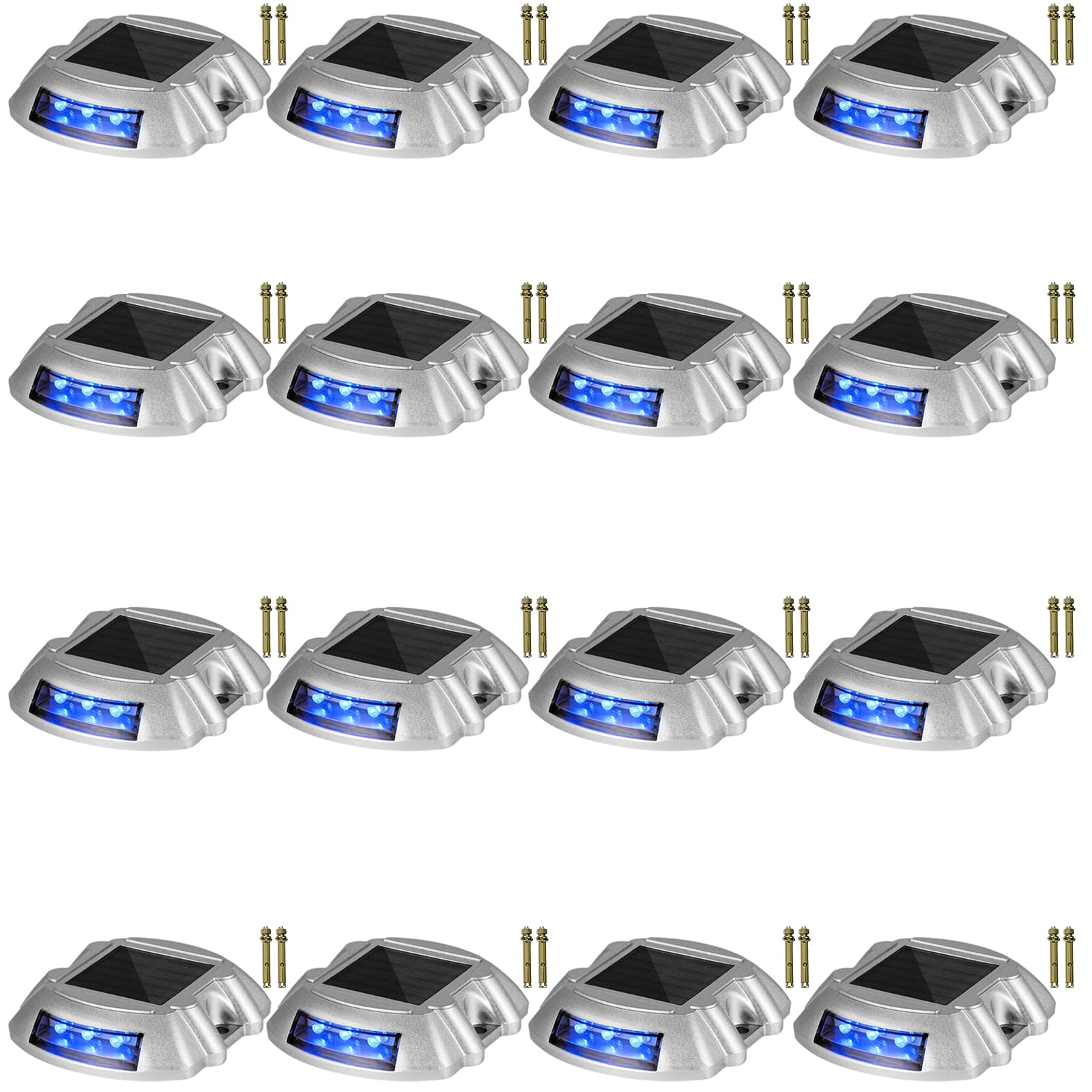 Happybuy 16-Pack Solar Driveway Lights - Bright Blue LED Outdoor Path Lights with Screw Mount, Waterproof Wireless Solar Deck Lights for Garden, Walkway, Sidewalk & Steps | Perfect for Nighttime Safety & Landscape Lighting