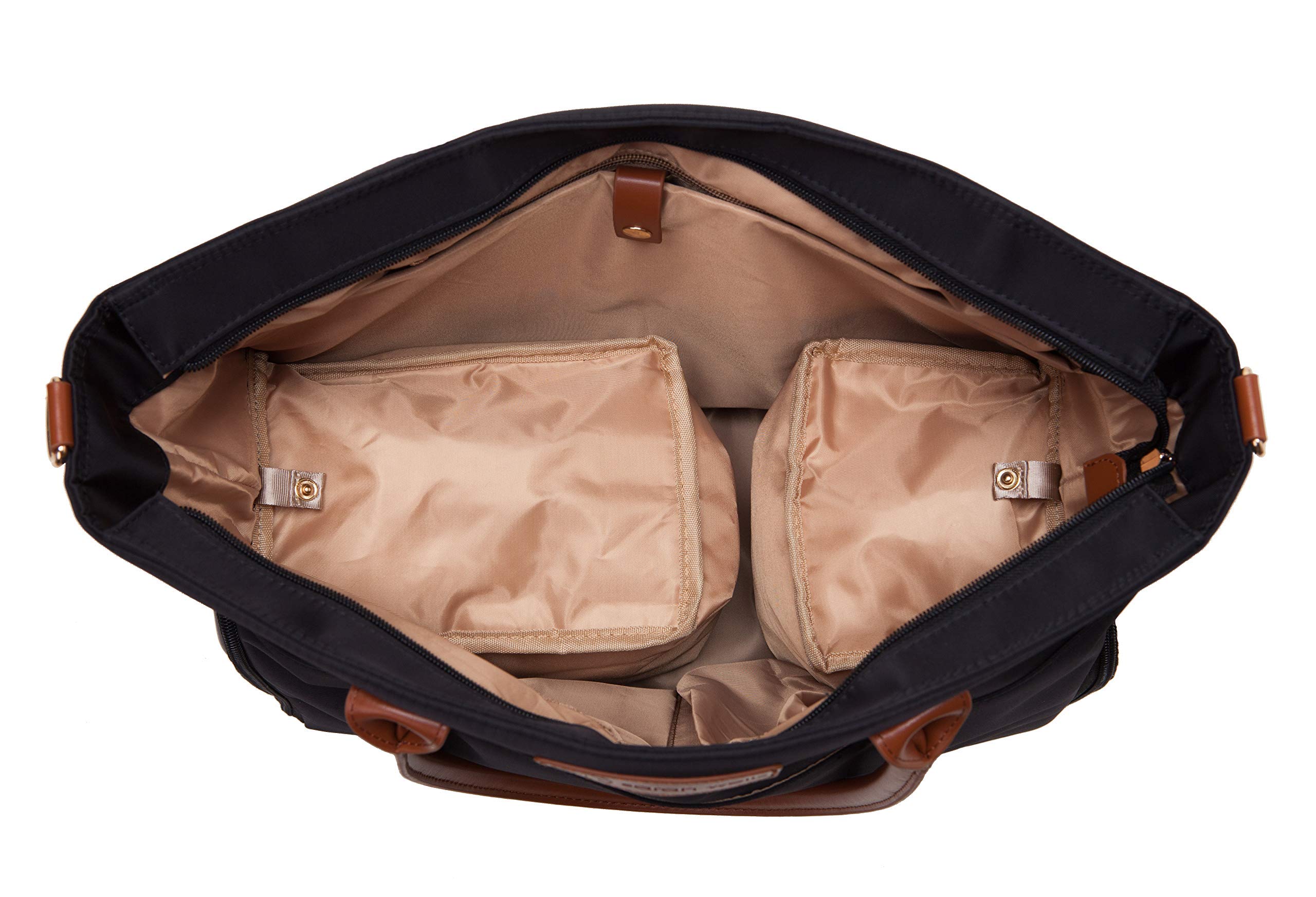 Sarah Wells Abby Breast Pump Bag with Genuine Leather Straps - Stylish & Functional Diaper Bag for Nursing Moms - Perfect for Work, Travel & On-the-Go Pumping (Black)