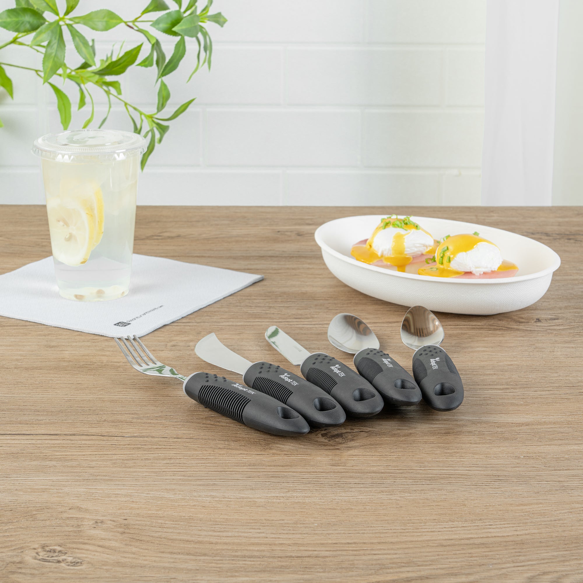 Adapt Tek Black Stainless Steel 5-Piece Adaptive Utensil Set - Lightweight, Non-Slip Grip, Ergonomic Design for Easy Eating - Perfect for Seniors, Arthritis & Hand Mobility Challenges (1 Count Box)