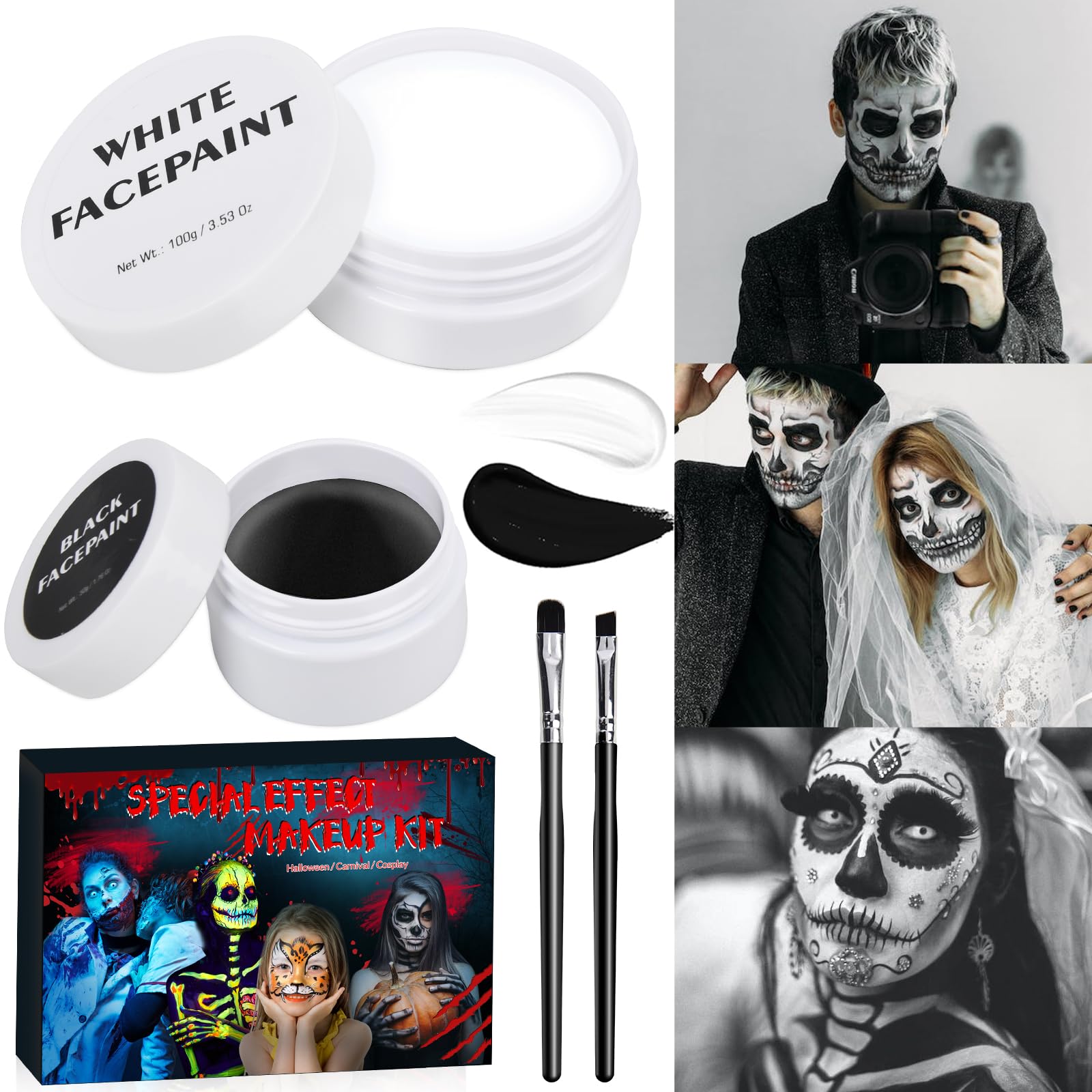 **Ulikey Halloween Makeup Kit - Black & White Face & Body Paint for Special Effects | Zombie, Clown, Fake Wounds & Scars Wax Kit | Perfect for Halloween Cosplay, Parties & Themed Events**