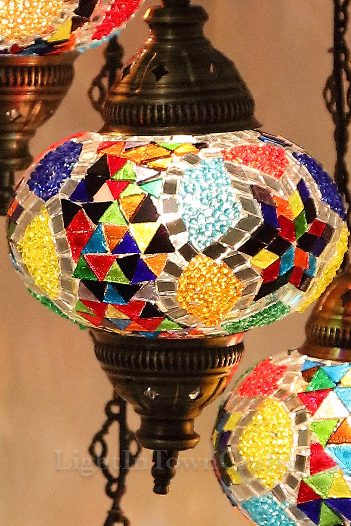 5 Globes Mosaic Chandelier - Turkish Moroccan Mosaic Lamp - Handmade Ceiling Pendant Light - Decorative Hanging Lantern for Bedroom, Living Room & Dining Room - Perfect Home Decor Gift for Wedding & Housewarming