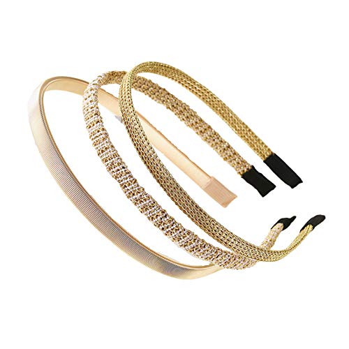 No Slip Thin Headbands for Women & Girls - Fashionable Skinny Hair Bands in Gold - Perfect for Workouts, Yoga, Office & Everyday Styling