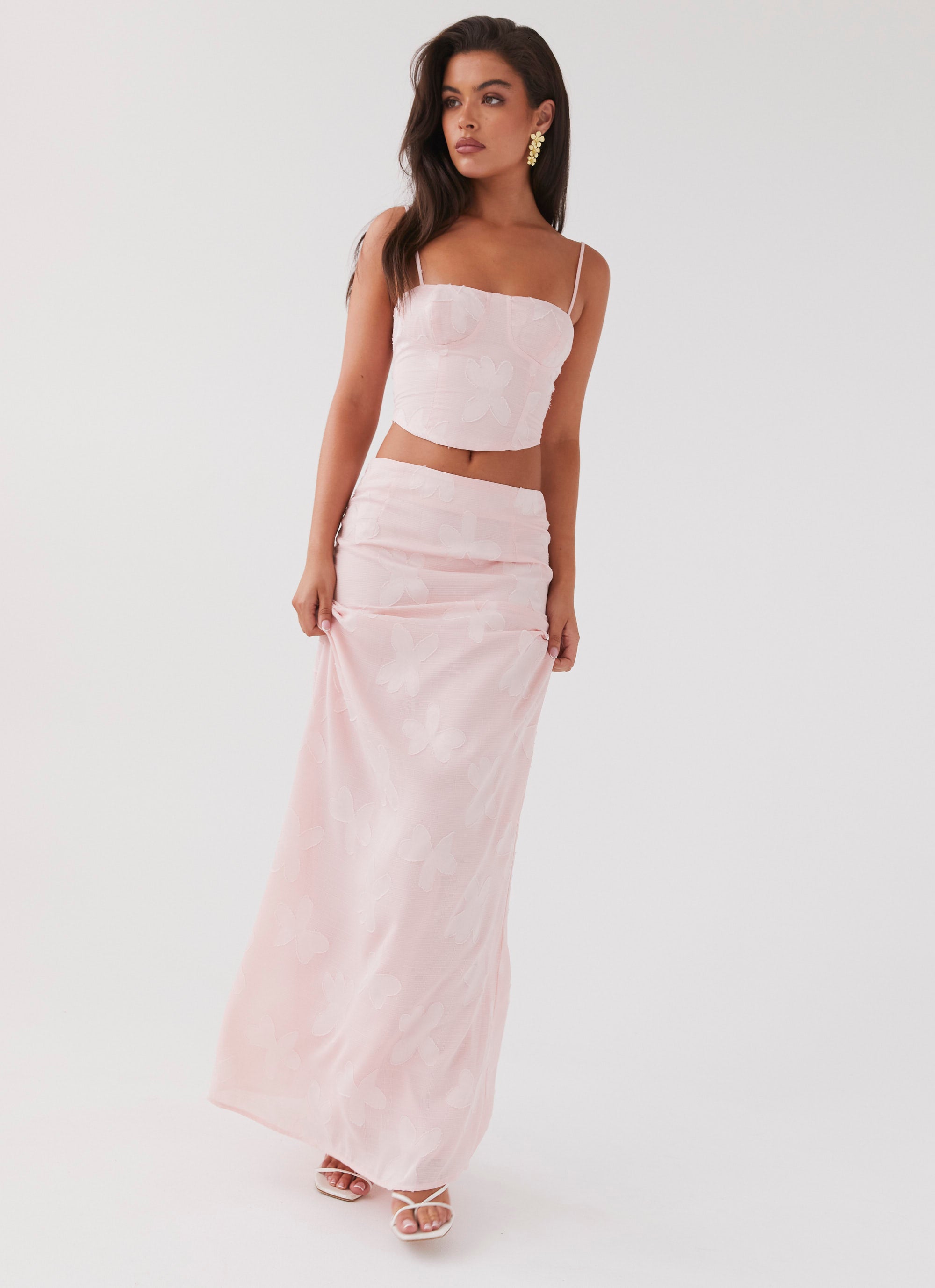 Best Love Maxi Skirt - Flowy Long Skirt for Women, Pink Petal Floral Print, Boho Summer Beach Dress, Perfect for Vacations, Dates & Outdoor Events