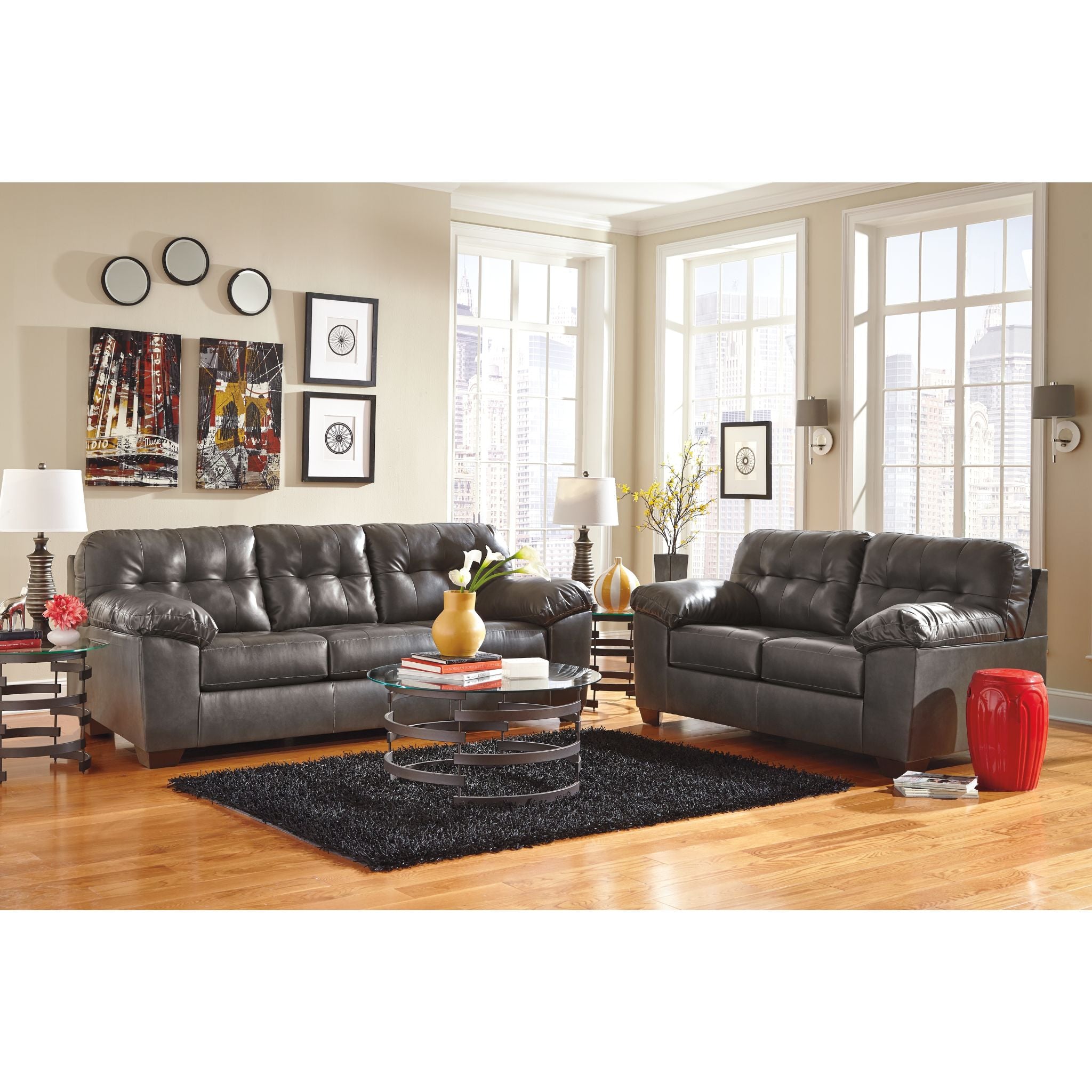 Alliston Grey Loveseat Sofa - Modern Two-Seater Couch for Living Room, Lounge & Small Spaces