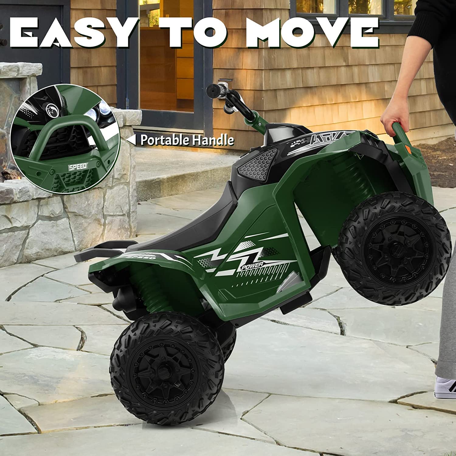 HONEY JOY 12V Kids Electric ATV Ride-On Car - Battery Powered 4 Wheeler with Tread Tires, Dual Speed, Horn & LED Lights - Perfect Gift for Boys & Girls (Green) | Outdoor Play & Backyard Adventure Vehicle