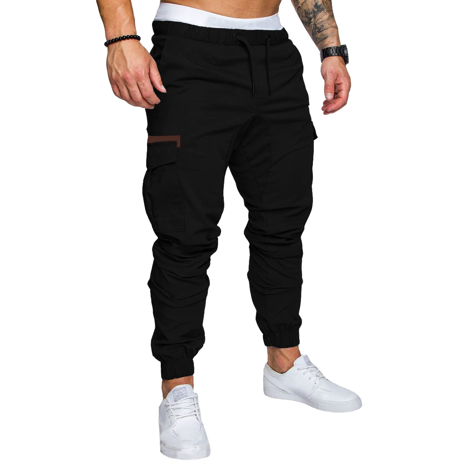 elselect Men's Joggers Cargo Pants - Athletic Workout Gym Sweatpants with Pockets, Comfortable Cotton Tapered Running Hiking Sport Trousers for Casual Wear, Outdoor Activities & Travel