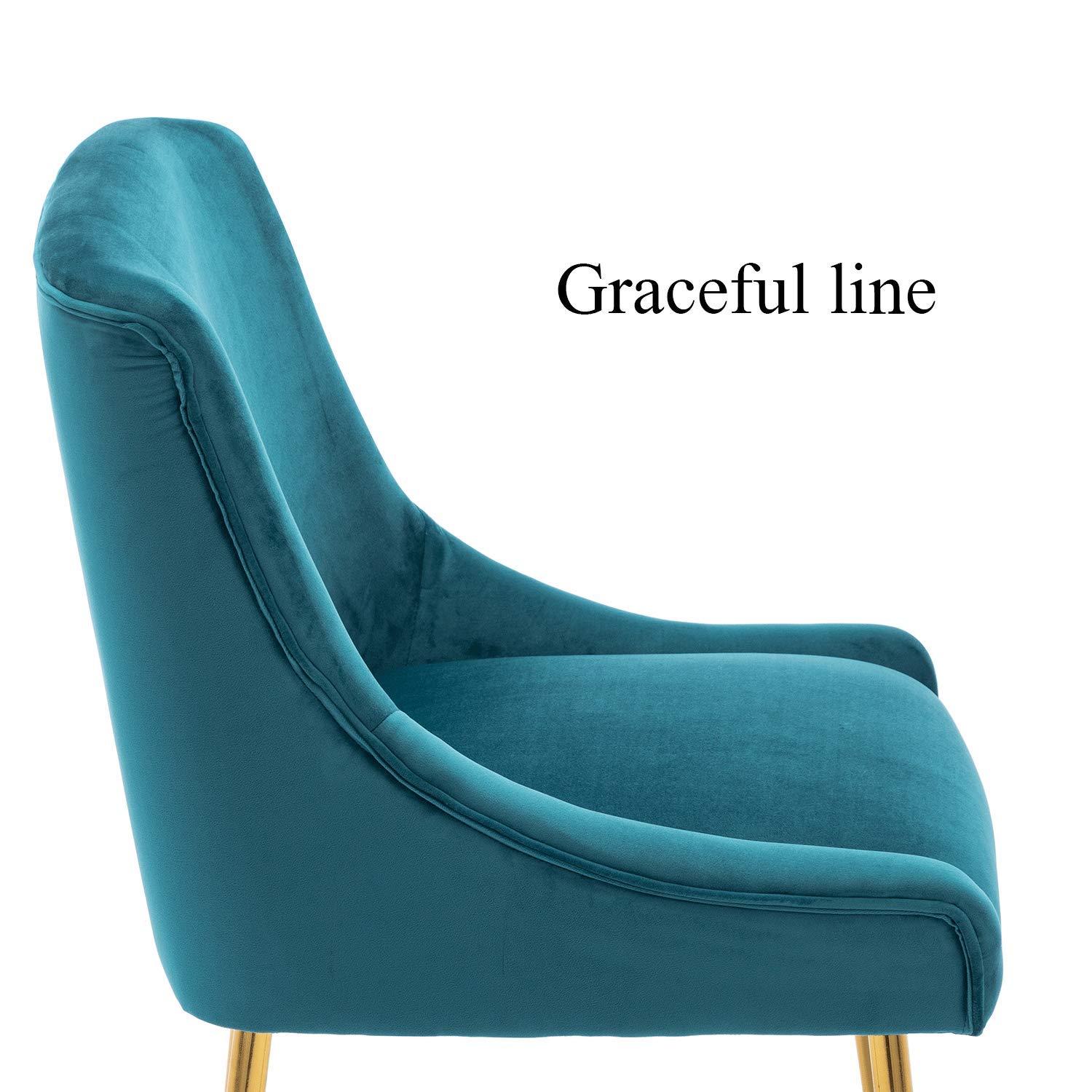 Guyou Teal Velvet Dining Chairs Set of 2 - Modern Upholstered Accent Chairs with Gold Metal Legs for Kitchen, Dining Room, Living Room & Bedroom - Perfect for Small Spaces, Apartment Dining & Home Decor (Teal)