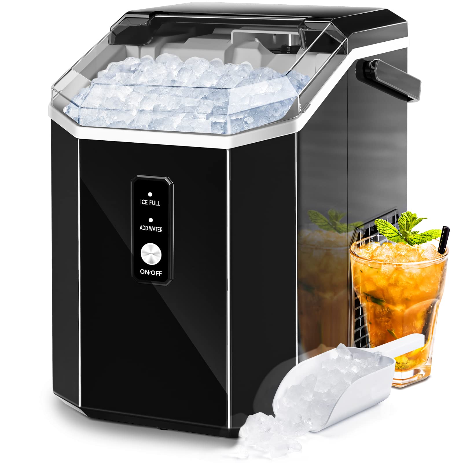 **AGLUCKY Portable Countertop Nugget Ice Maker - 35lbs/24H Crushed Ice Machine with Handle, One-Click Operation & Self-Cleaning - Perfect for Home, Kitchen, Office, Bar, and Parties (Black)**