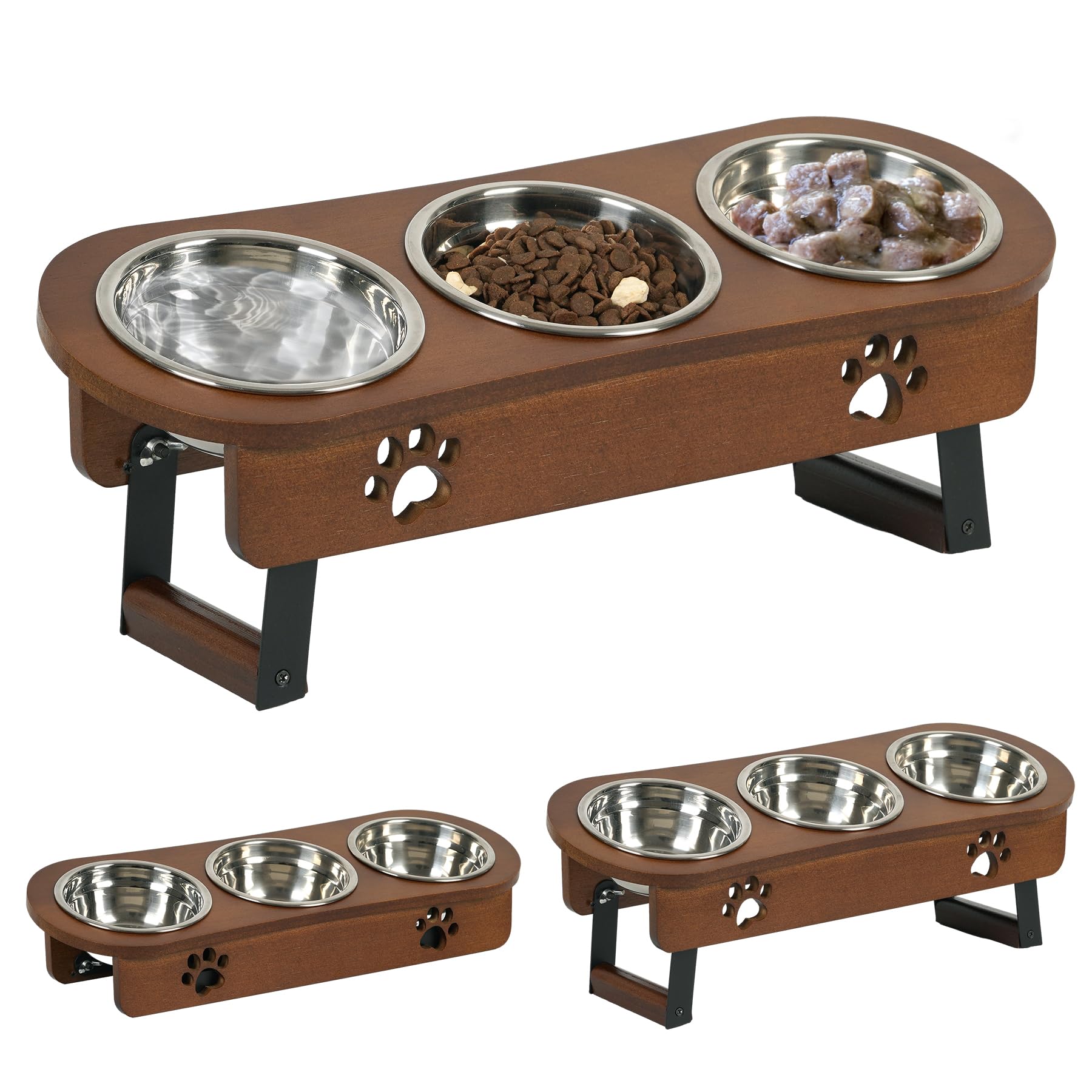 **Elevated Cat Food Bowls - 2 Height Adjustable Raised Pet Bowls for Cats & Small Dogs, Tilted Feeder Stand with 3 Bowls - Perfect for Senior Pets & Digestion Support**    *(Use Cases: Ideal for older cats/dogs, pets with arthritis, or digestive issues; helps reduce neck strain and promotes comfortable feeding.)*