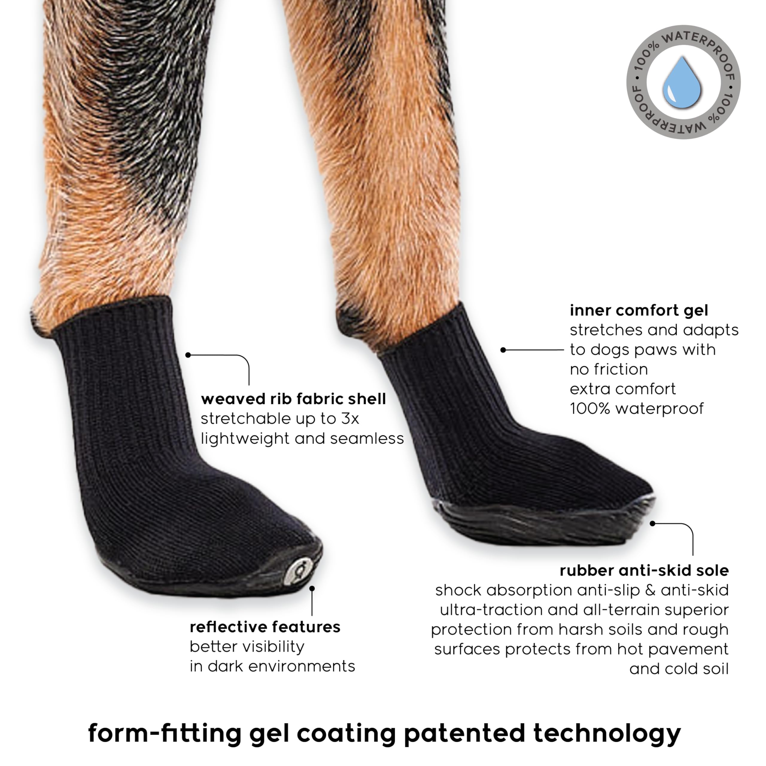 Ultra's Dog Boots for Medium Dogs - Waterproof & Non-Slip Paw Protectors (Black, 2-Pack) - Perfect for Hiking, Snow, Hot Pavement & Outdoor Adventures