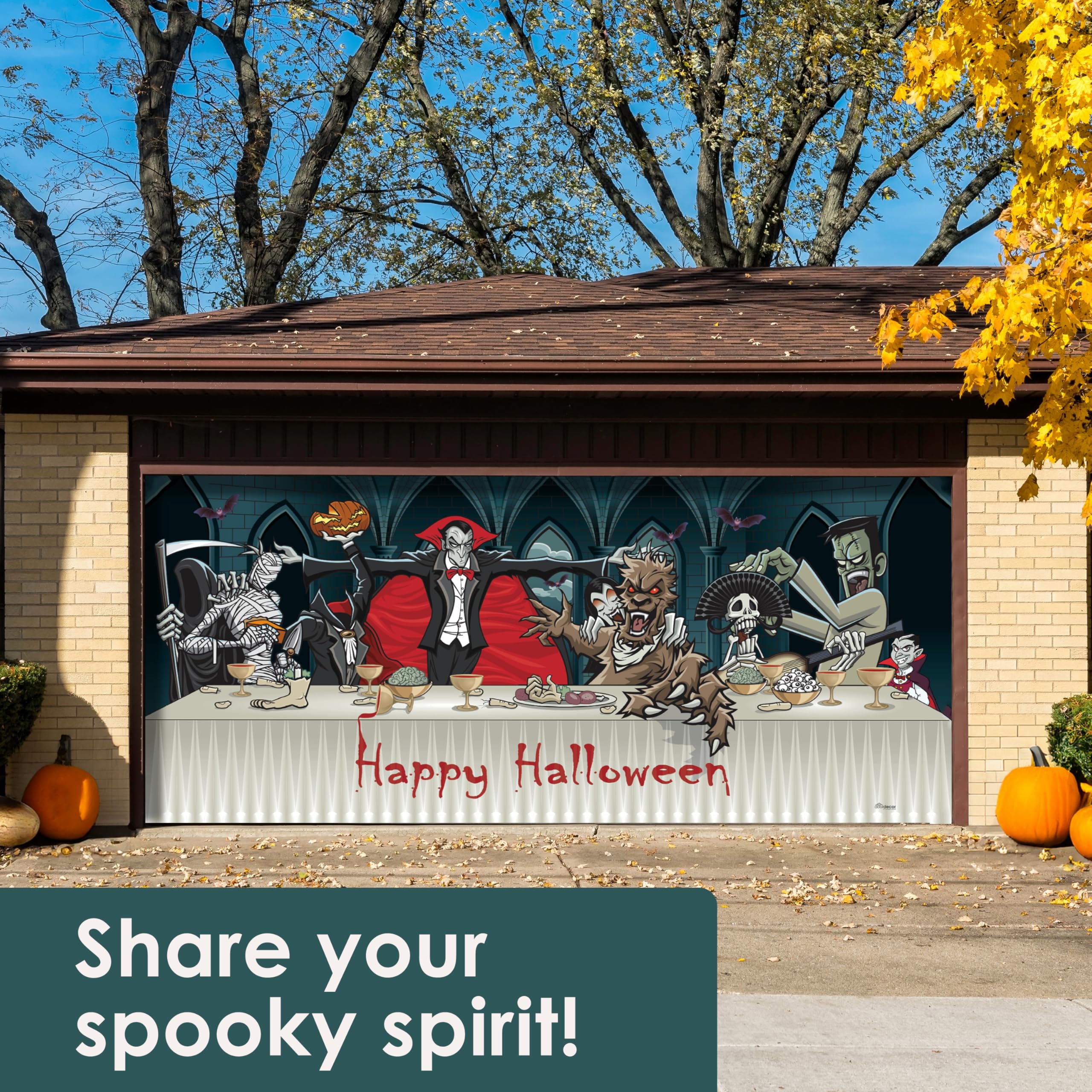 7' x 16' Dracula's Dinner Halloween Garage Door Banner - Spooky Double Garage Decor for Outdoor Halloween Party, Haunted House & Trick-or-Treat Scene