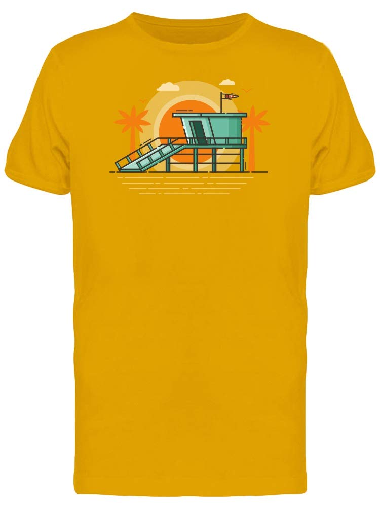 Men's Beach Lifeguard House Print T-Shirt - Casual Summer Graphic Tee for Beach Parties, Surfing & Outdoor Activities