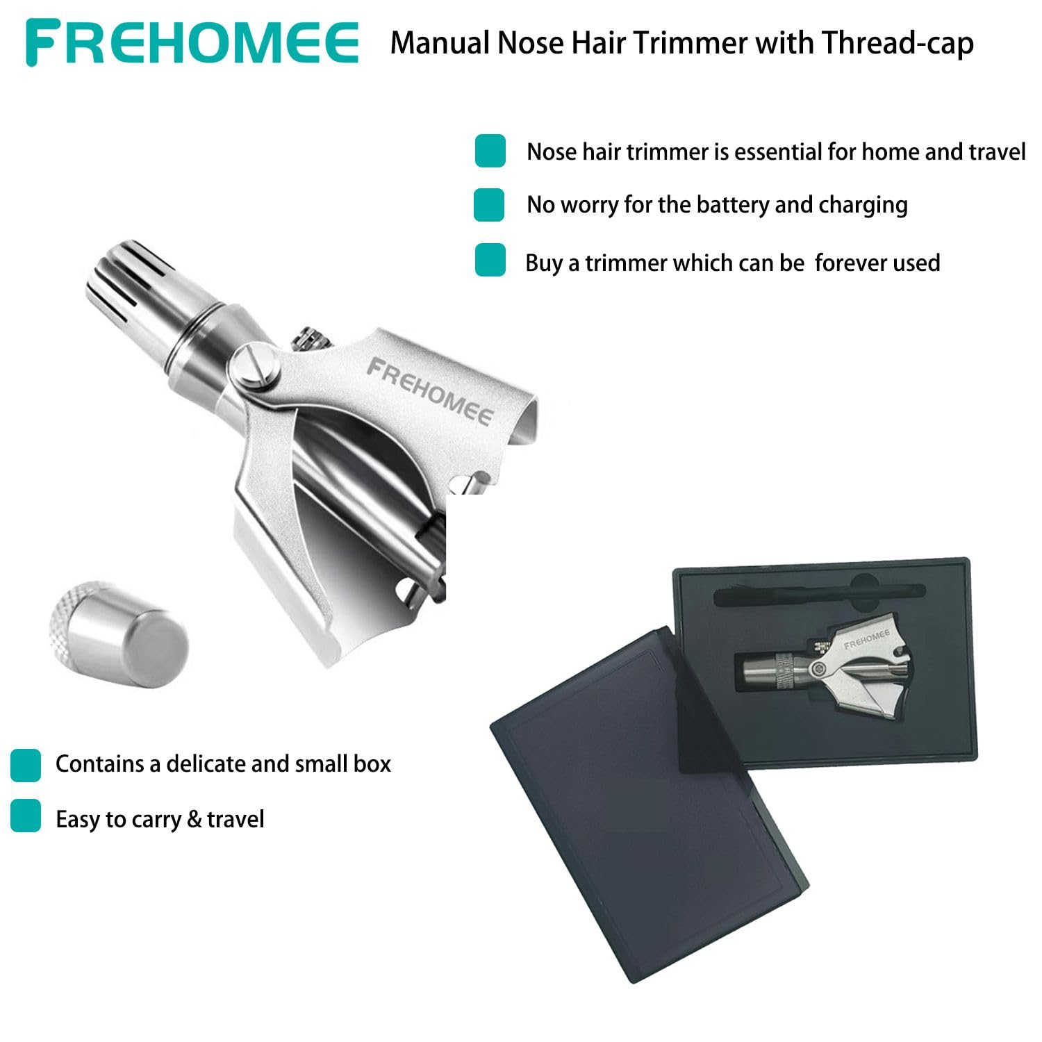 Premium Stainless Steel Manual Nose Hair Trimmer for Men & Women - Battery-Free Ear, Mustache & Whiskers Grooming Tool with Brush & Waterproof Design (Includes Premium Cap) | Perfect for Travel, Home & Personal Care Routine