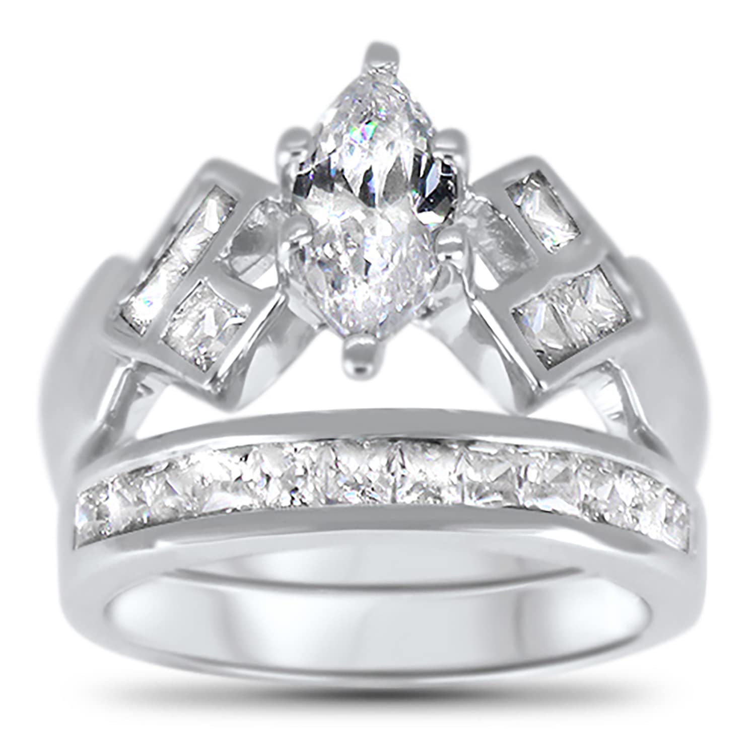 Elegant Marquise Cut Sterling Silver CZ Wedding & Engagement Ring Set for Women – Perfect for Bridal, Proposal, Anniversary & Special Occasions