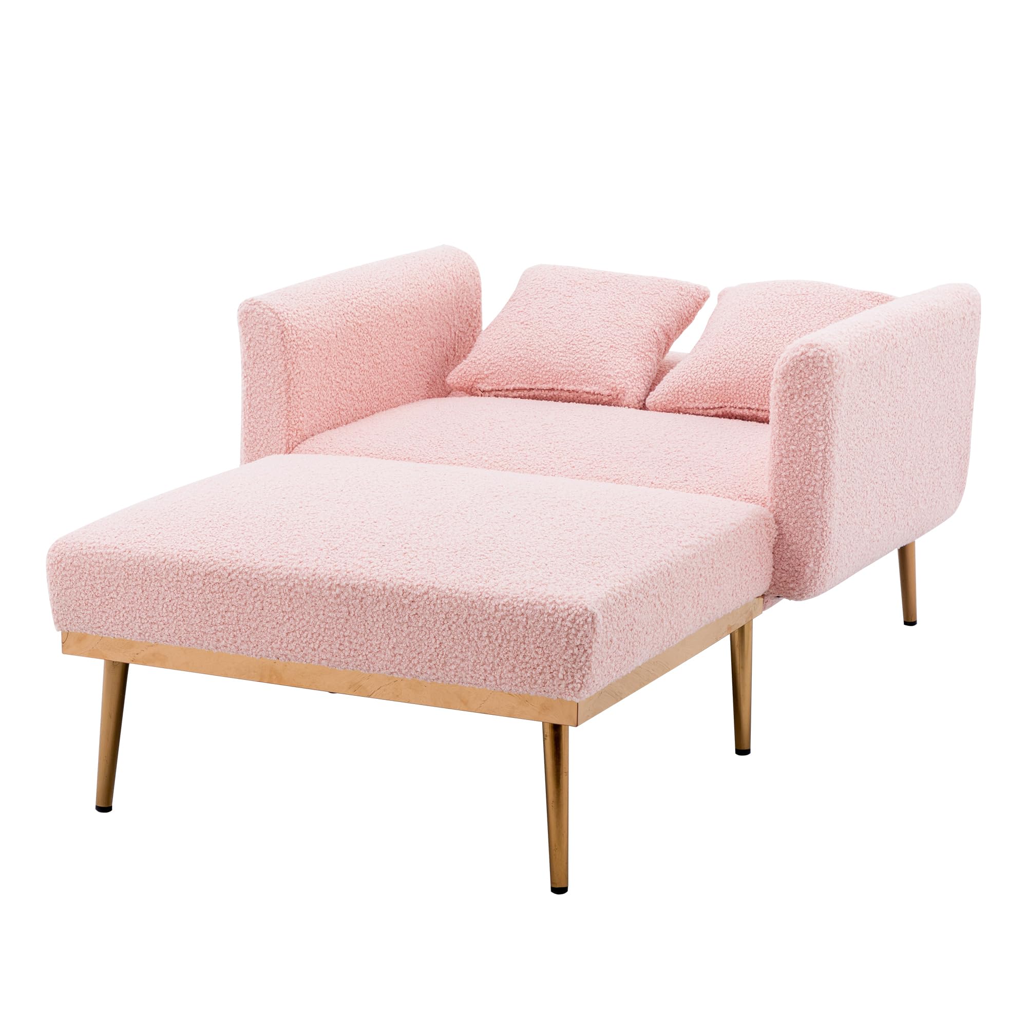 3-in-1 Convertible Chaise Lounge Chair with Ottoman - Modern Recliner Sleeper & Reading Accent Chair for Living Room, Home Office & Study - Includes 2 Comfort Pillows (Pink Teddy Fabric) - Perfect for Relaxing, Napping & Entertaining Guests