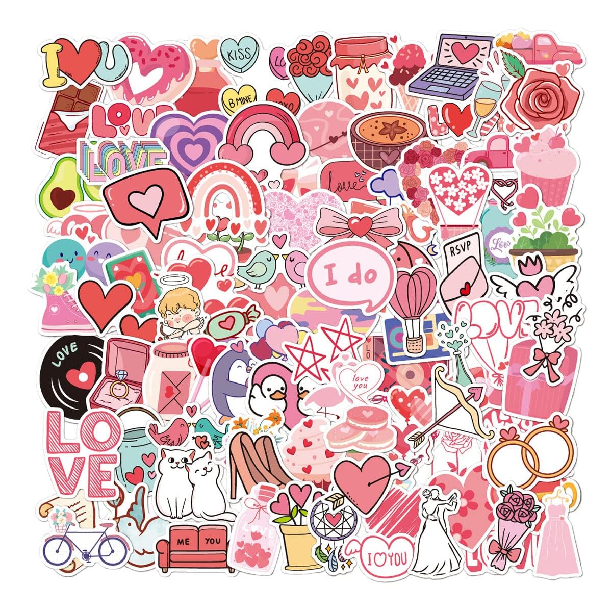 Jagowa 100PCS Heart Love Stickers - Waterproof Vinyl for Valentine's Wedding & Decor