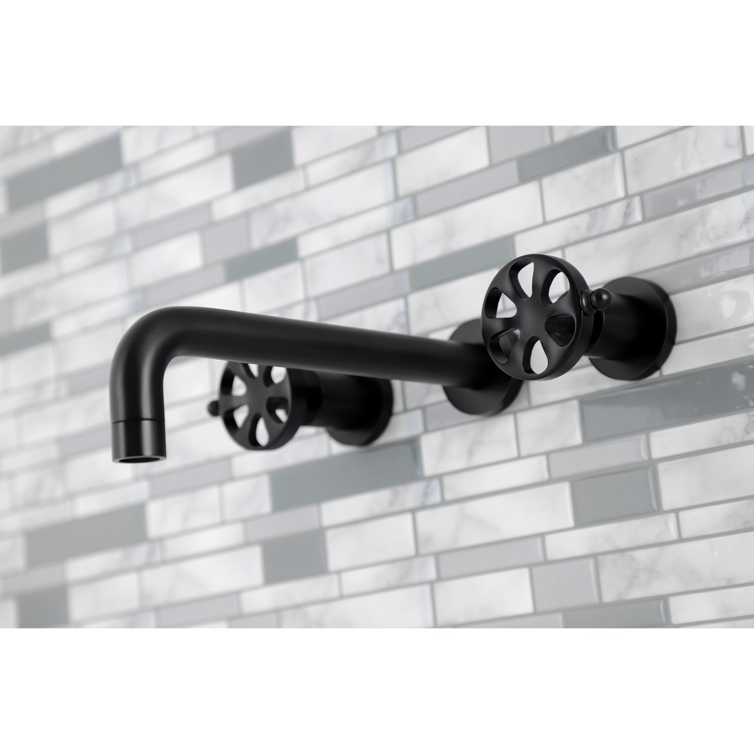 Belknap KS8020RX Matte Black Wall Mount Roman Tub Faucet - 2 Handle 3 Hole Bathroom Faucet for Luxury Soaking Tubs & Spa Retreats