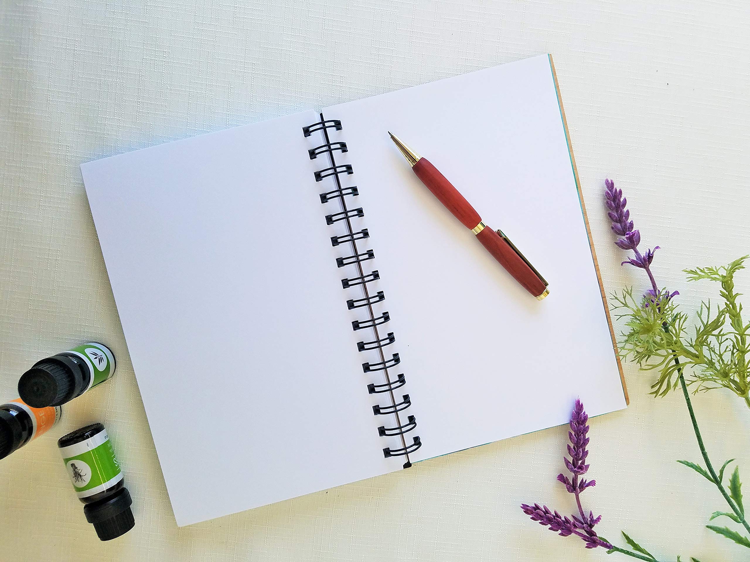 Personalized Wooden Journal with Essential Oil Flowers - Perfect for Aromatherapy, Meditation & Gift Giving