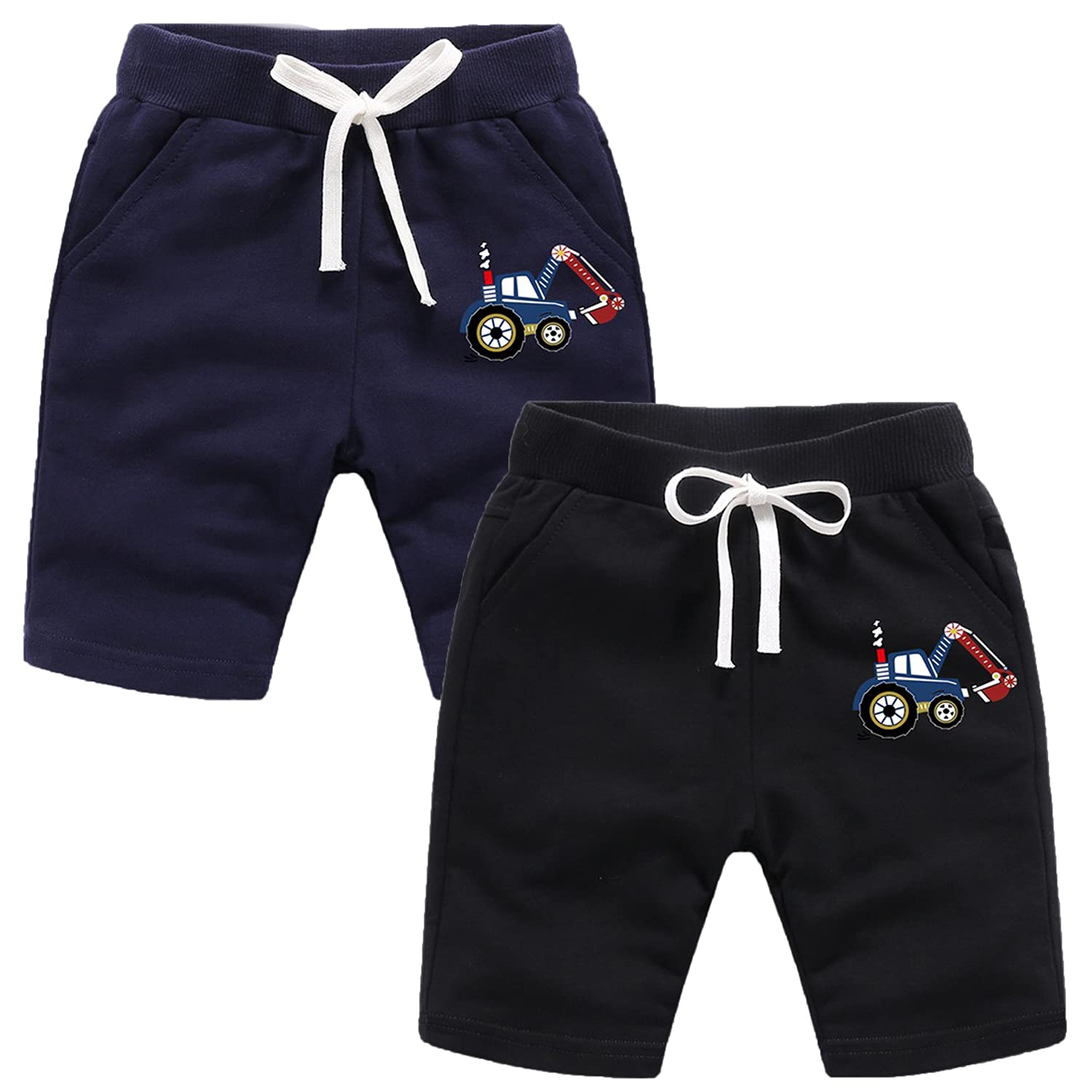 EISHOW 2-Pack Baby Boys Girls Athletic Shorts - Soft Cotton Basketball Soccer Short Pants with Funny Print & Drawstring Pockets - Perfect for Playtime, Sports & Casual Wear