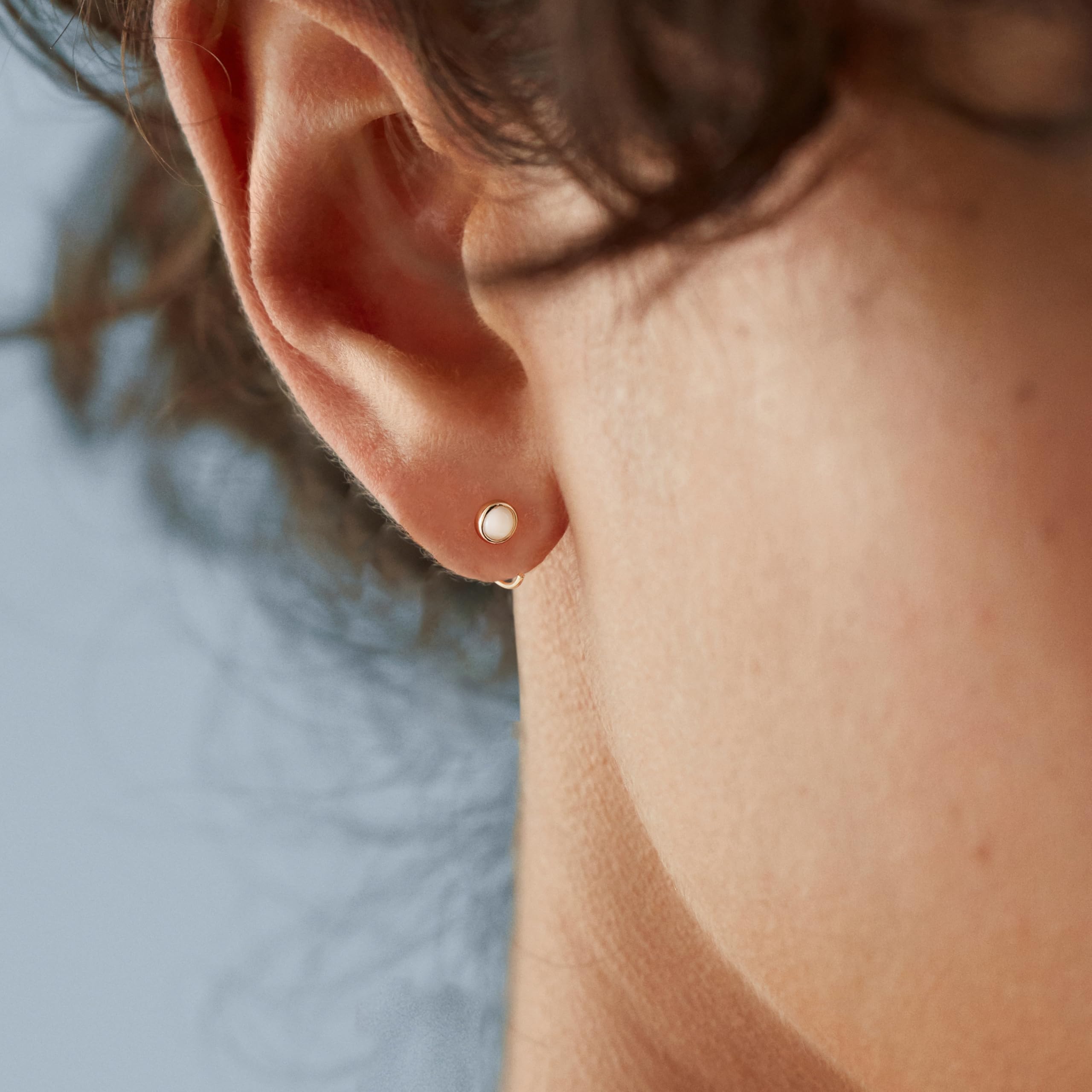 925 Sterling Silver Dainty Hug Hoop Earrings for Women - Synthetic Fire Opal/Turquoise/Moonstone/CZ Gemstone Huggie Hoops | Chic & Artsy Tiny Hoop Earrings for Everyday Wear, Date Night & Gift Giving