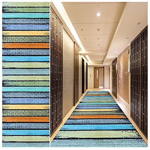 WTHYGB Non-Slip Runner Rug 2.6' x 17' - Washable Rubber Backing Indoor Carpet for Hallway, Living Room, Kitchen, Bedroom - Abstract Colorful Green Design | Perfect for High Traffic Areas & Home Decor