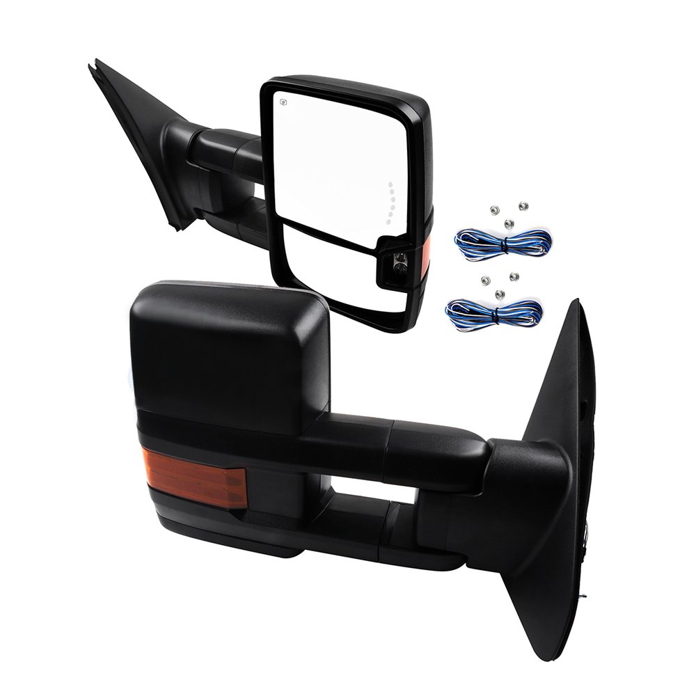 CCiyu Black Towing Mirrors - Power Adjustable Heated with Turn Signal & Auxiliary Light - Compatible with 2007-2017 Toyota Tundra (LH Left & RH Right) - Perfect for Enhanced Visibility & Safe Towing/Trailer Use