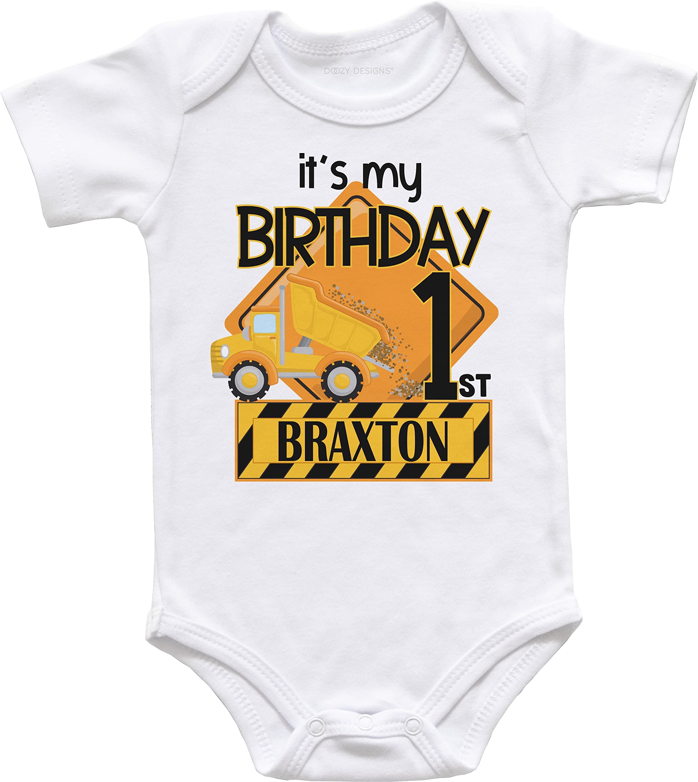Baby Boy's First Birthday Outfit - Dump Truck Themed 'The Big One' 2T Short Sleeve Bodysuit | Perfect for 1st Birthday Photos, Cake Smash & Special Celebrations