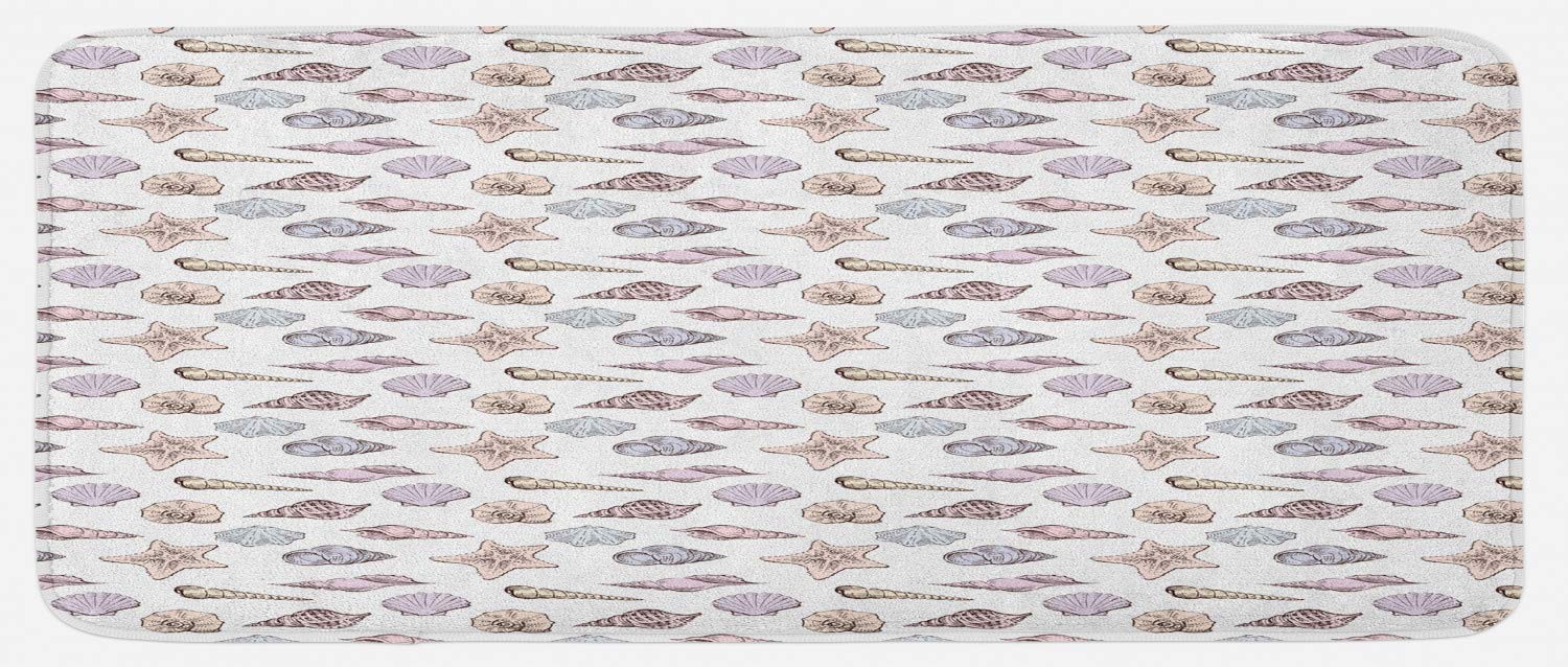 Ambesonne Non-Slip Kitchen Mat with Sea Life Shells Design, 47