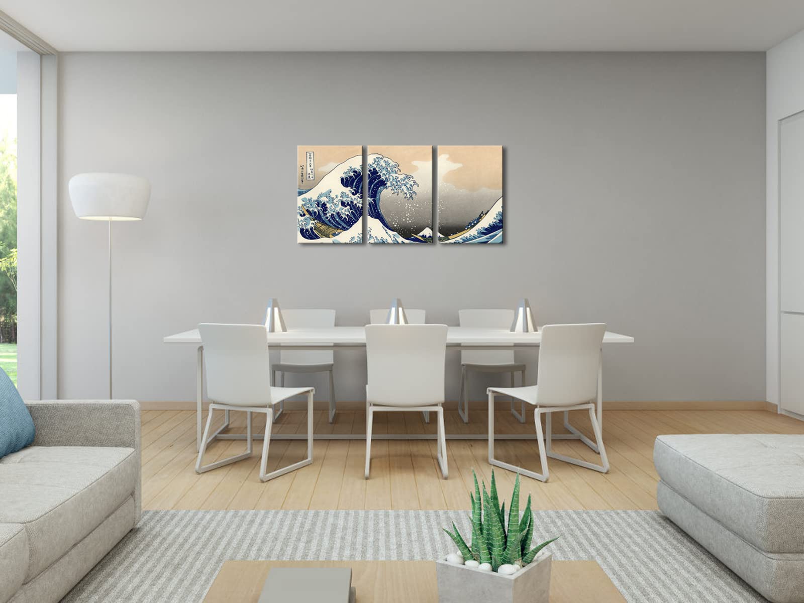 Wieco Art Great Wave of Kanagawa by Katsushika Hokusai - 3 Piece Modern Stretched Canvas Prints, Abstract Ocean Painting Wall Art for Home & Office Decor - Perfect for Living Room, Bedroom or Workspace
