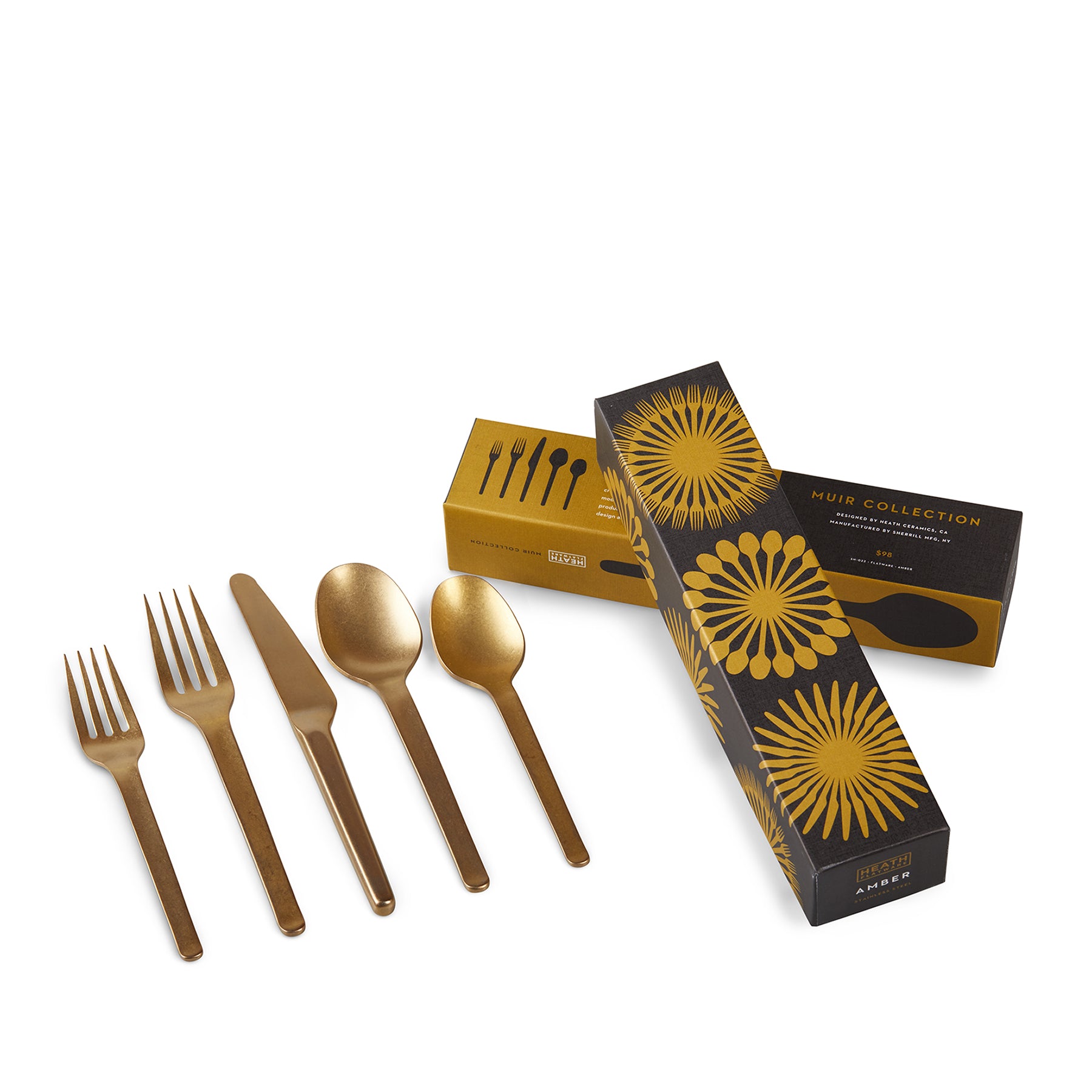 Premium Muir Flatware Set in Amber - 5 Piece Stainless Steel Cutlery for Dining, Gifts & Elegant Table Settings