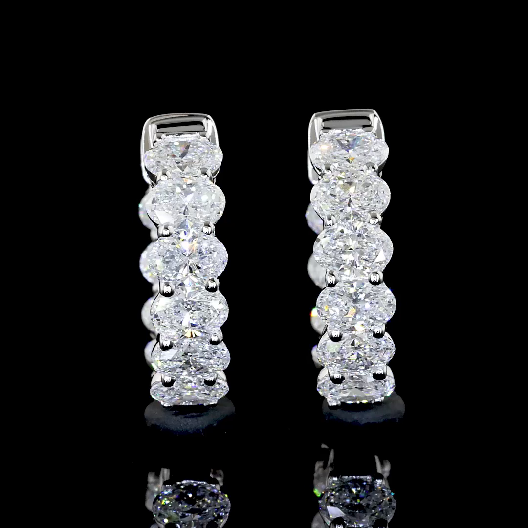 2.04 Carat Lab Grown Oval F VS1 Diamond 14K White Gold Huggie Earrings for Women - Perfect for Weddings, Anniversaries & Everyday Luxury Jewelry