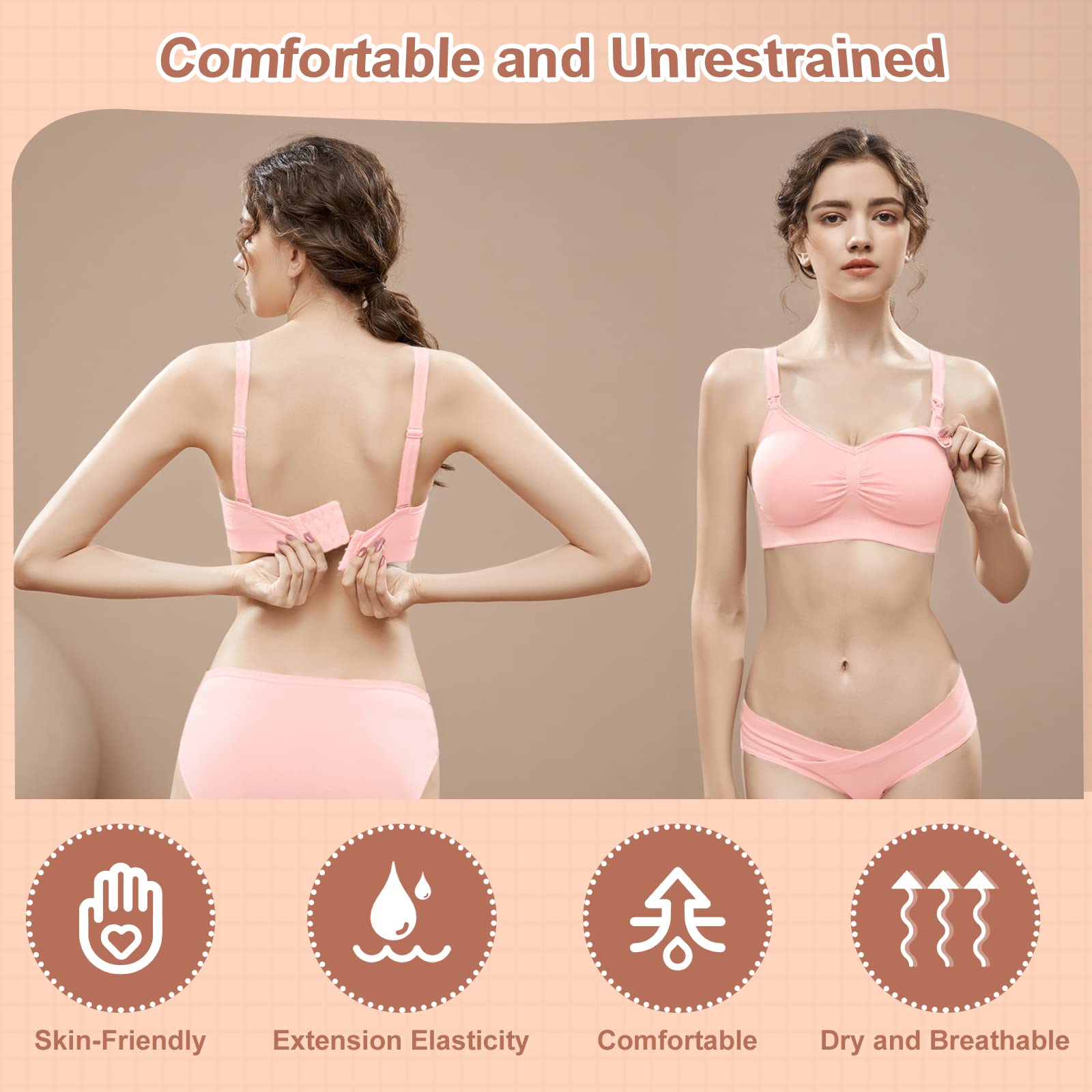 JAMRID Maternity Nursing Sleep Bra - Comfortable Breastfeeding & Pumping Bra for Pregnant Women with Extra Extenders - Perfect for Nighttime Nursing and Postpartum Comfort