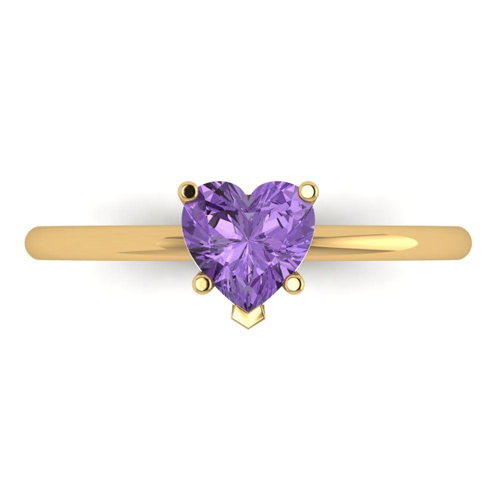 1.0 ct Heart Cut Solitaire Simulated Alexandrite Ring - 14k Yellow Gold Engagement Wedding Band for Women | Perfect for Bridal, Anniversary & Special Occasions