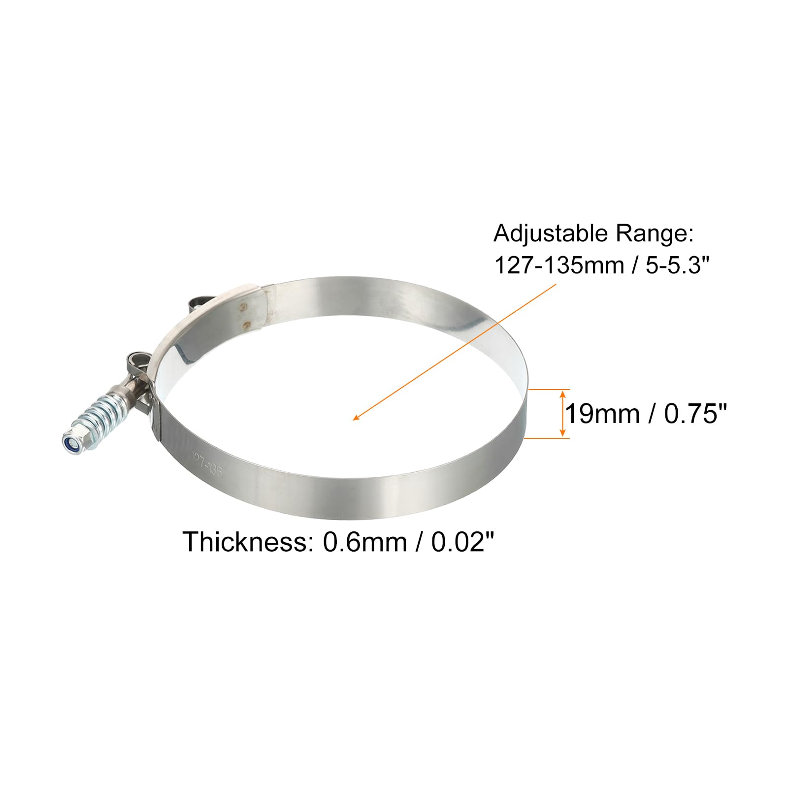 304 Stainless Steel T-Bolt Hose Clamps with Spring - 2 Pack (5-5.3