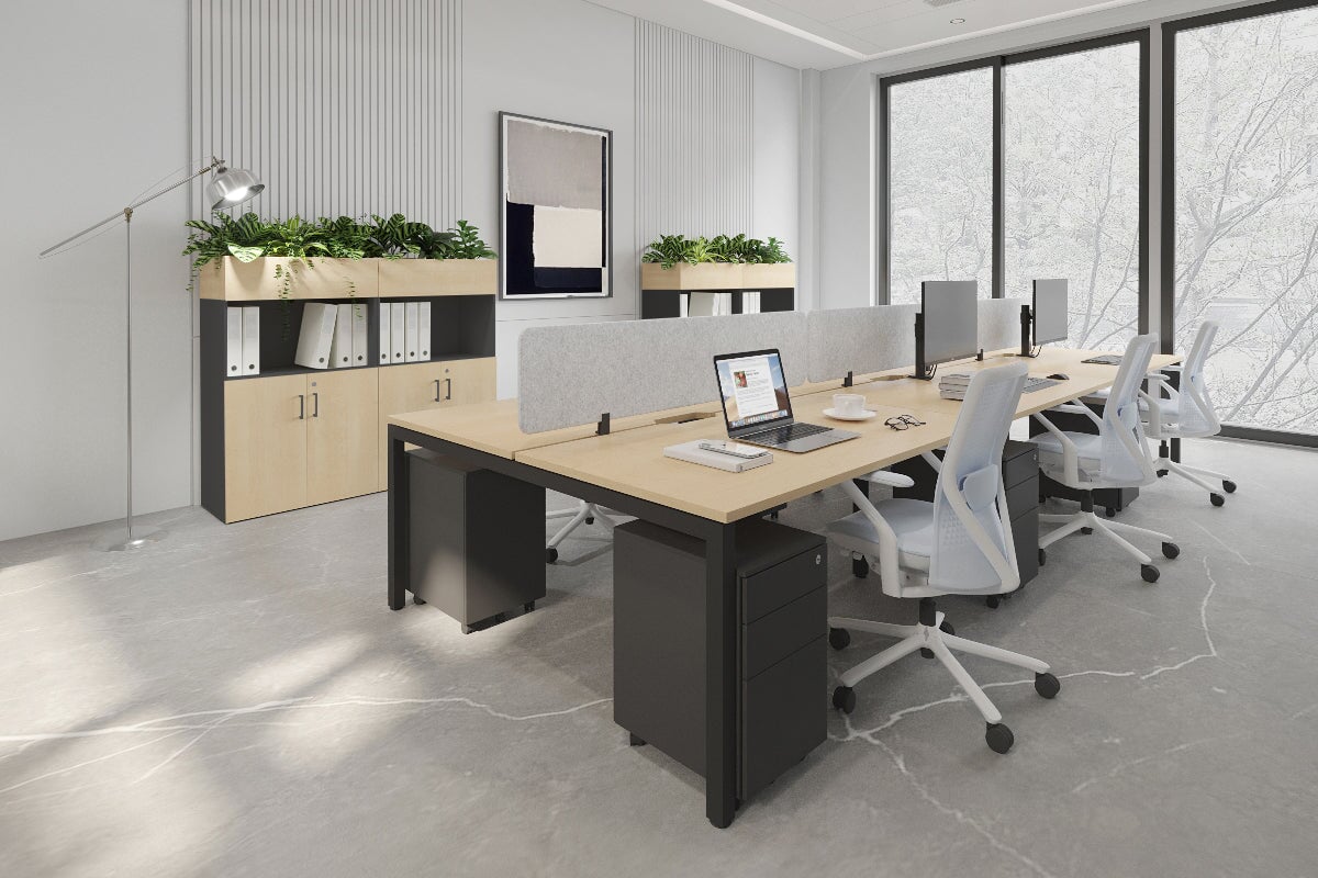 Quadro Square Legs 6-Person Office Workstation - 1800L x 800W with Cable Management - Ideal for Collaborative Workspaces & Open Office Environments
