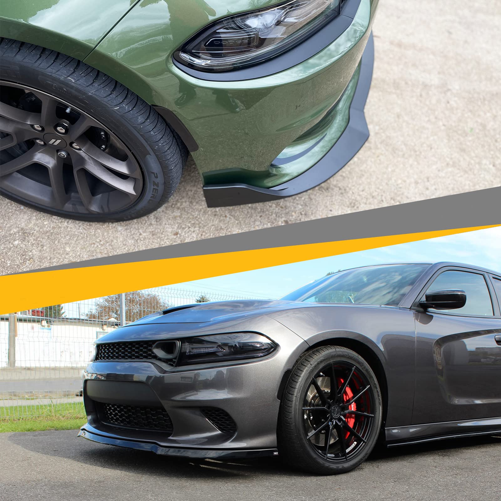 AUXMART Front Bumper Lip Splitter for 2015-2023 Dodge Charger SRT | V2 Style Gloss Black Spoiler Protector | Chin Protection Body Kit | Enhances Aerodynamics & Street Racing Style