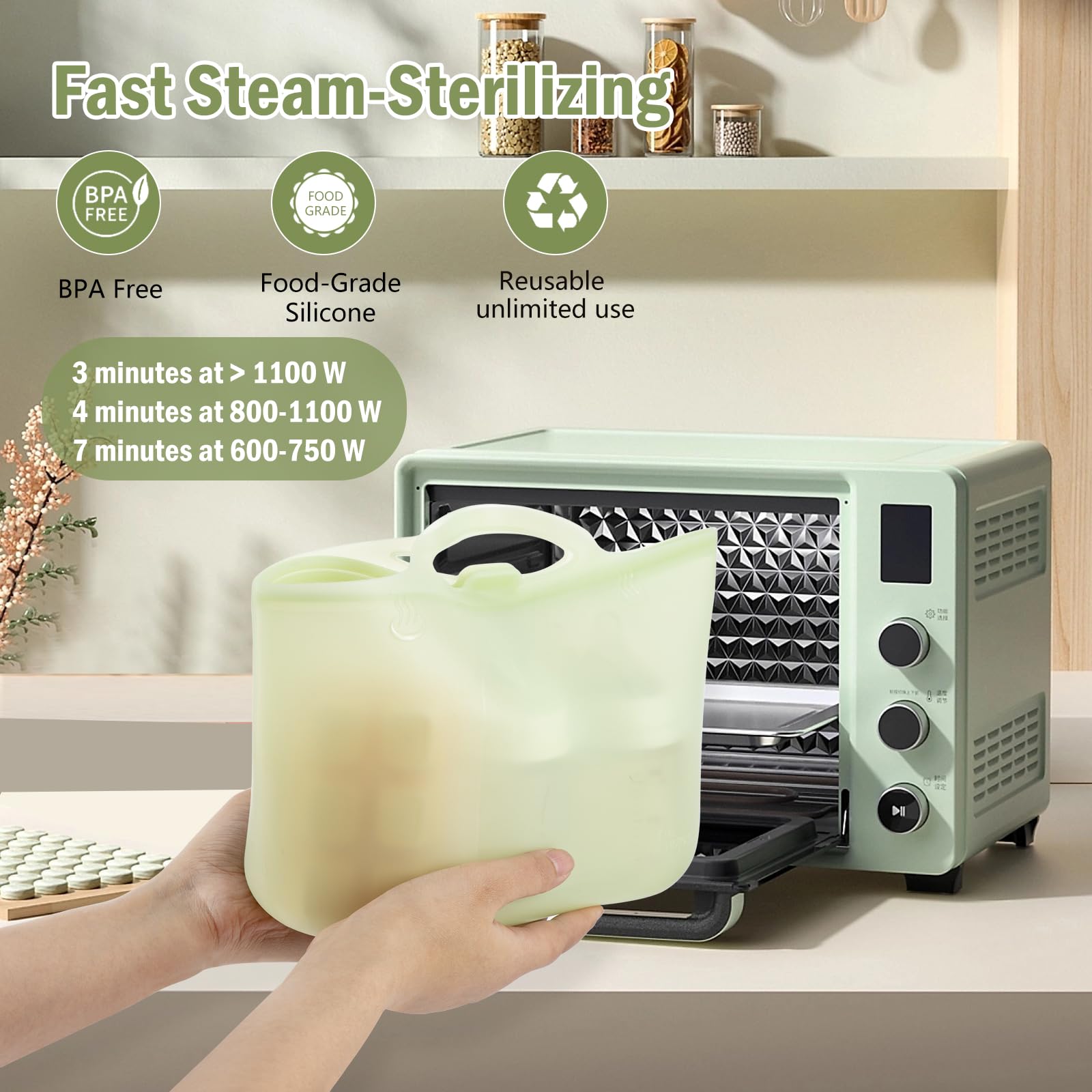 Microwave Steam Sterilizer Bags for Baby Bottles, Breast Pumps & Pacifiers - Reusable Silicone Travel Sterilizing Bags for Home, Hospital and On-the-Go Use (Clear Milk White) | Safe & Convenient Baby Care Solution for Traveling Parents