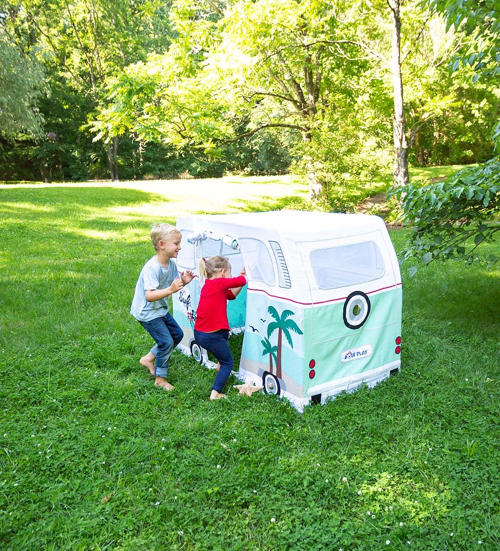 Premium Kids' Surfing Camper Playhouse Tent - 100% Cotton Canvas Indoor/Outdoor Play Set with Durable Steel Frame | Encourages Imagination & Creativity for Ages 3+ | Perfect for Backyard Adventures, Beach Trips & Pretend Play