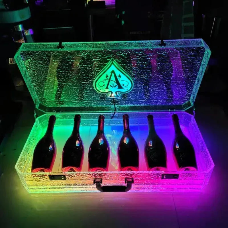 Portable LED Ice Rock Ace of Spade Champagne Bottle Cooler - Rechargeable Glorifier Display Case for Bars, Nightclubs & Parties - Perfect for Cocktail Serving, VIP Events & Home Entertaining