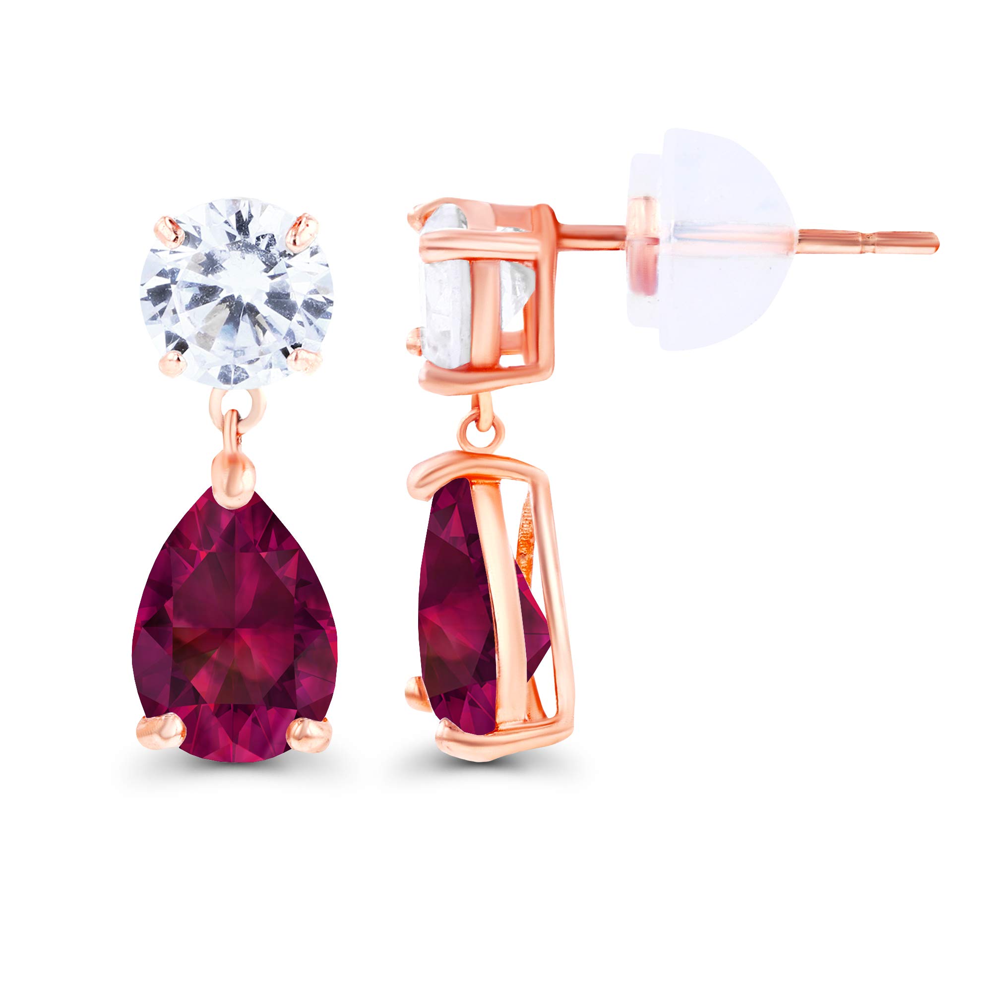 14K Solid Gold Pear Cut Natural Birthstone Dangling Stud Earrings for Women | 6x4mm Pear Cut Birthstone & 4.50mm Created White Sapphire Halo Milgrain Earrings | Elegant Jewelry Gift for Birthday, Anniversary, Wedding, and Special Occasions
