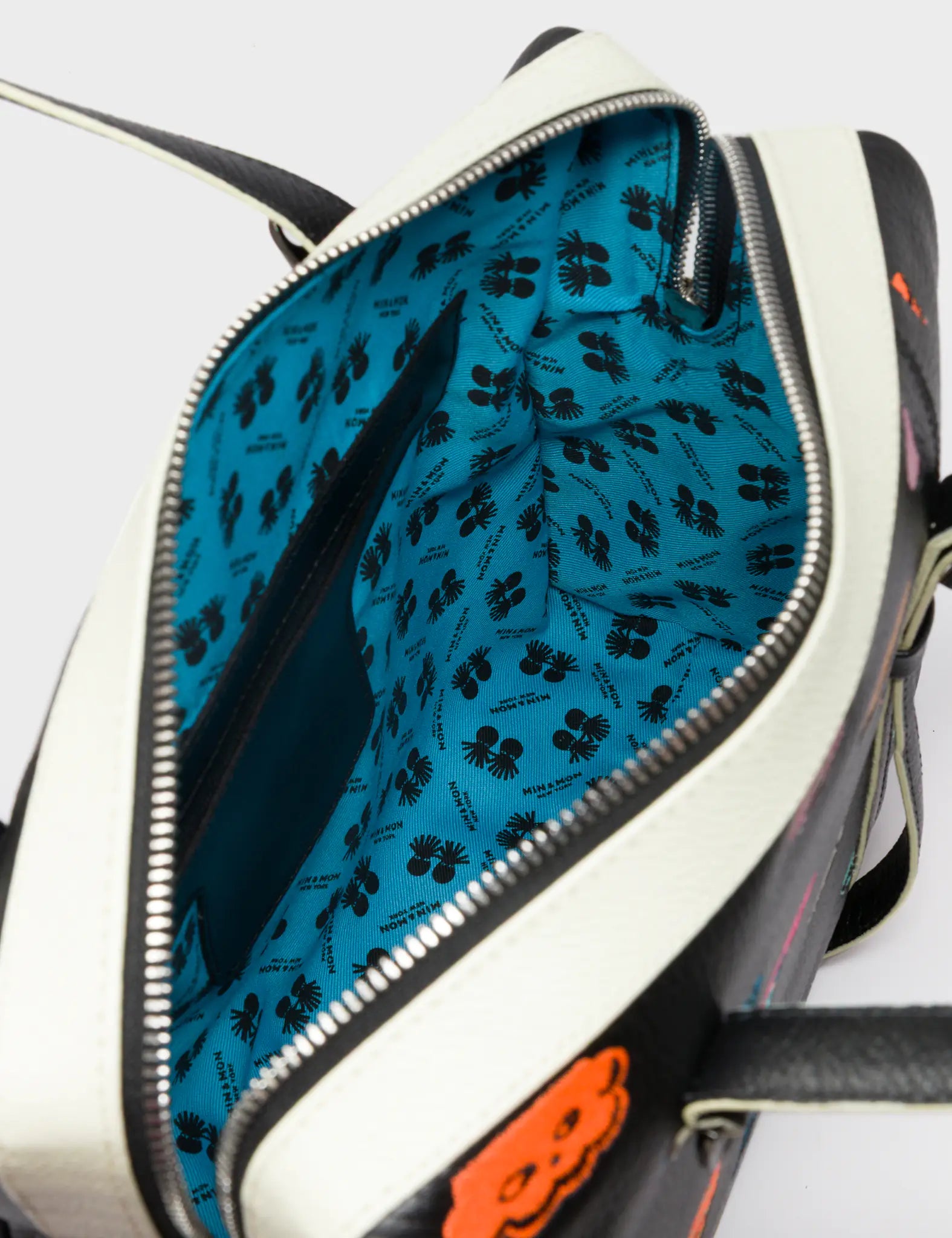 Stylish Esther Almond & Black Satchel Handbag with Happy Clouds Design - Perfect for Work, Travel, and Everyday Use
