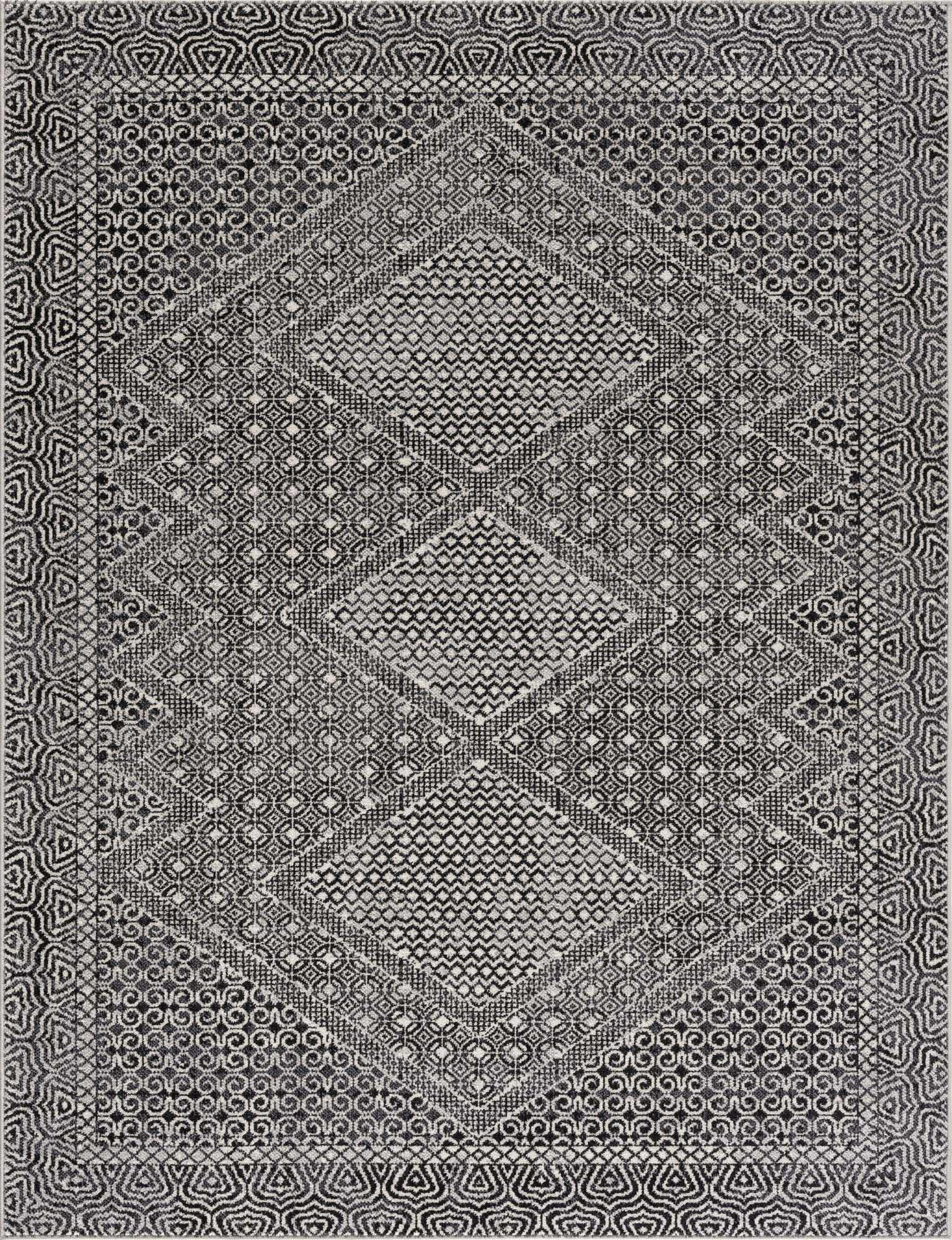 Hauteloom Coledale Washable Area Rug for Living Room & Bedroom - Machine Washable Round Rug in Black & Gray - 6'7