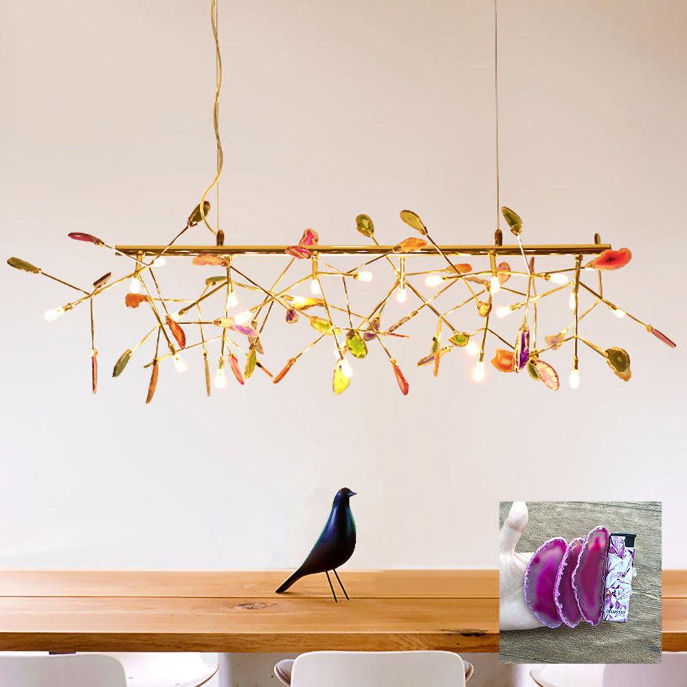 Elegant Agate Flake Chandelier - Natural Stone Crystal Ceiling Light Fixture for Dining Room, Living Room & Bedroom Decor