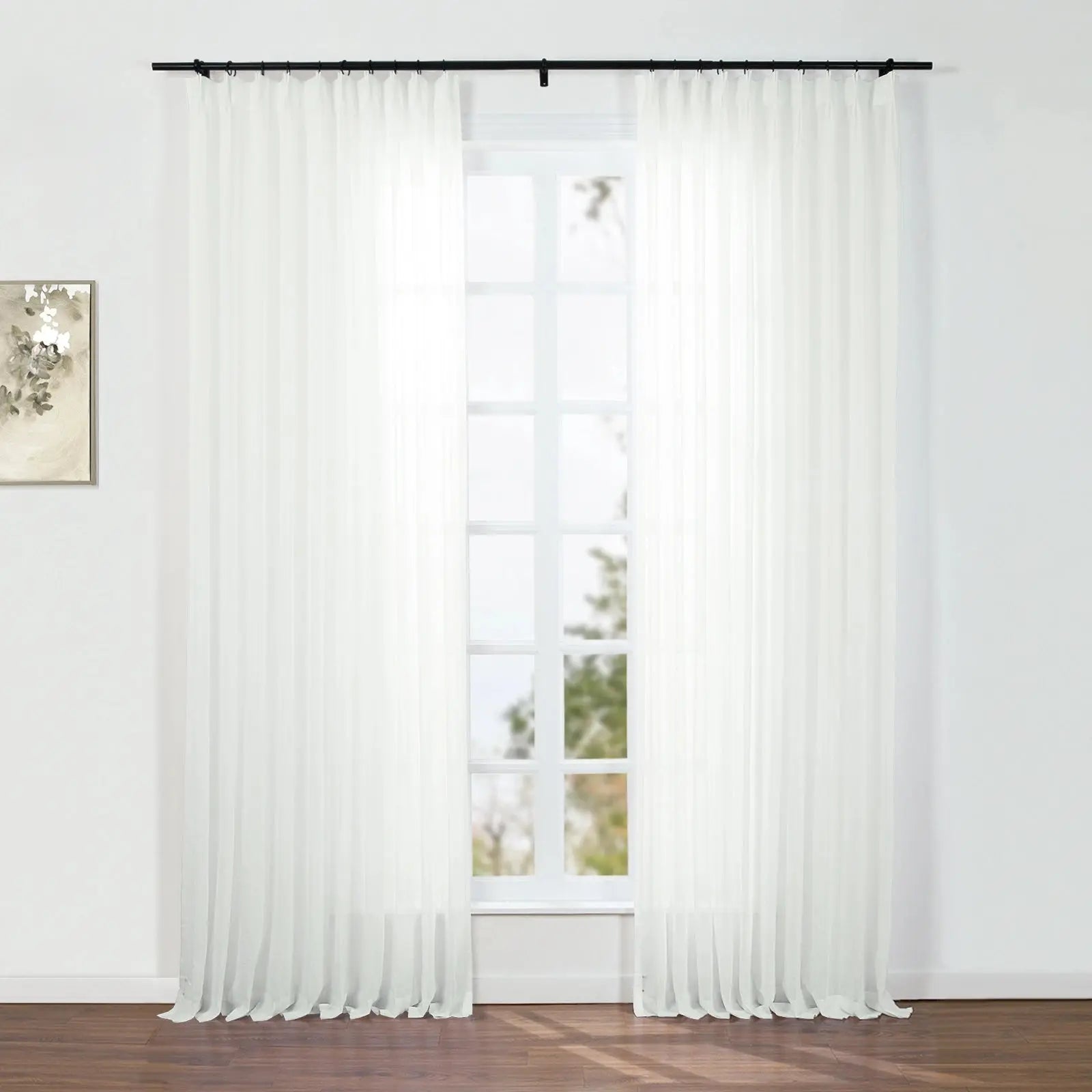 Florida Embossed White Semi-Sheer Pleated Curtains - Elegant Window Treatment for Living Room & Bedroom