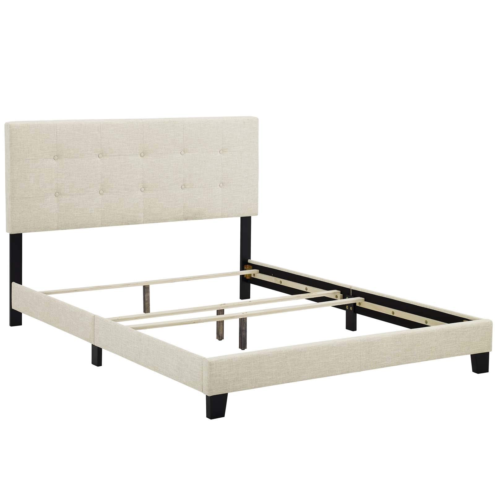 Modern Contemporary Urban Design Beige Fabric Platform Bed Frame for Stylish and Minimalist Bedrooms