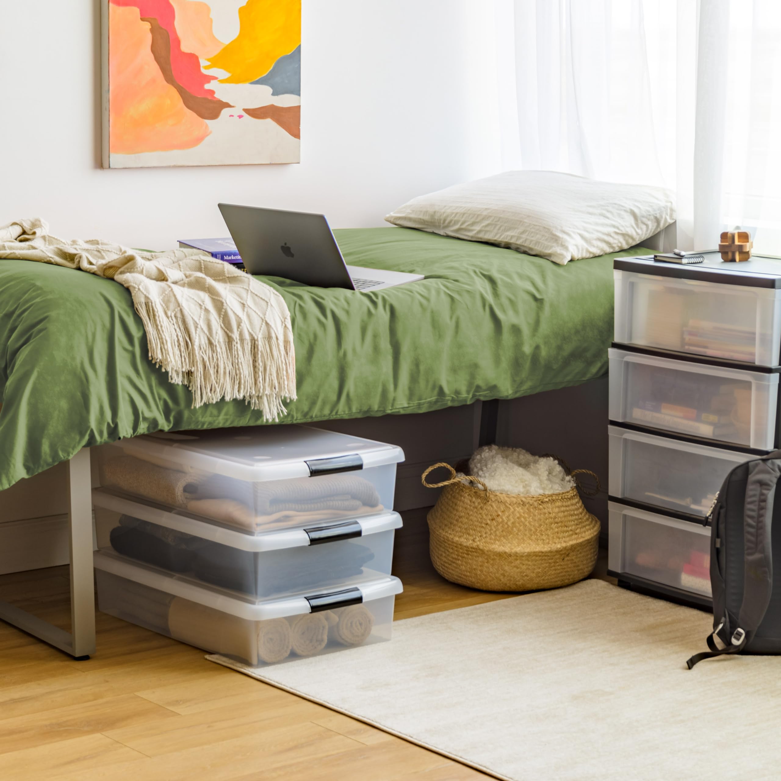 IRIS USA 40 Qt Under Bed Storage Organizer - 3-Pack Nestable Plastic Bins with Secure Lids & Durable Buckles | Space-Saving Clothes, Shoes & Bedding Storage Solution for Dorm, Apartment & Home Organization