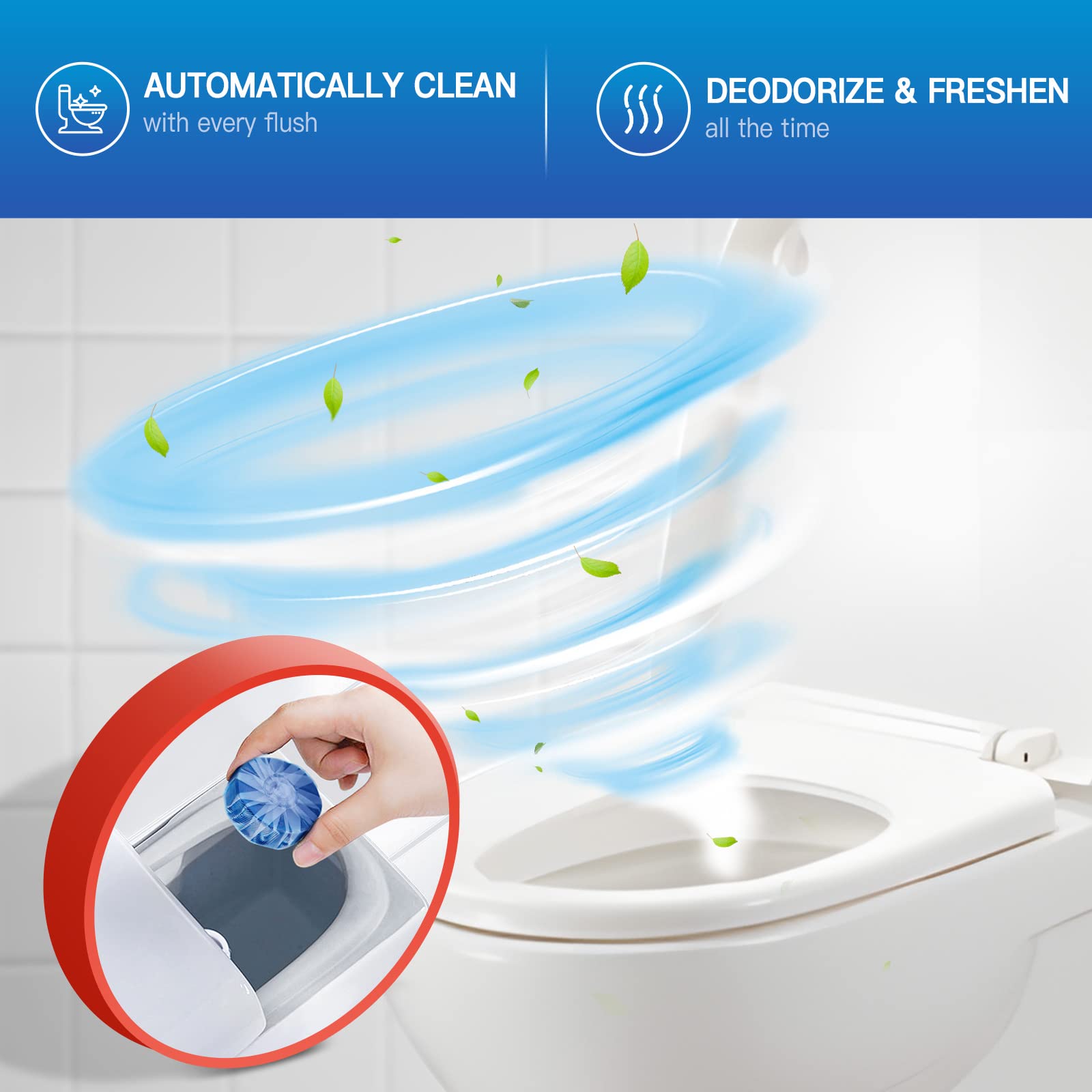 Vacplus Toilet Bowl Cleaner Tablets - 20 Pack, Long-Lasting Toilet Cleaner for Stains Prevention, Blue Cleaning Tablets for Bathroom & Toilet Maintenance - Perfect for Home, Hotel, and Office Use