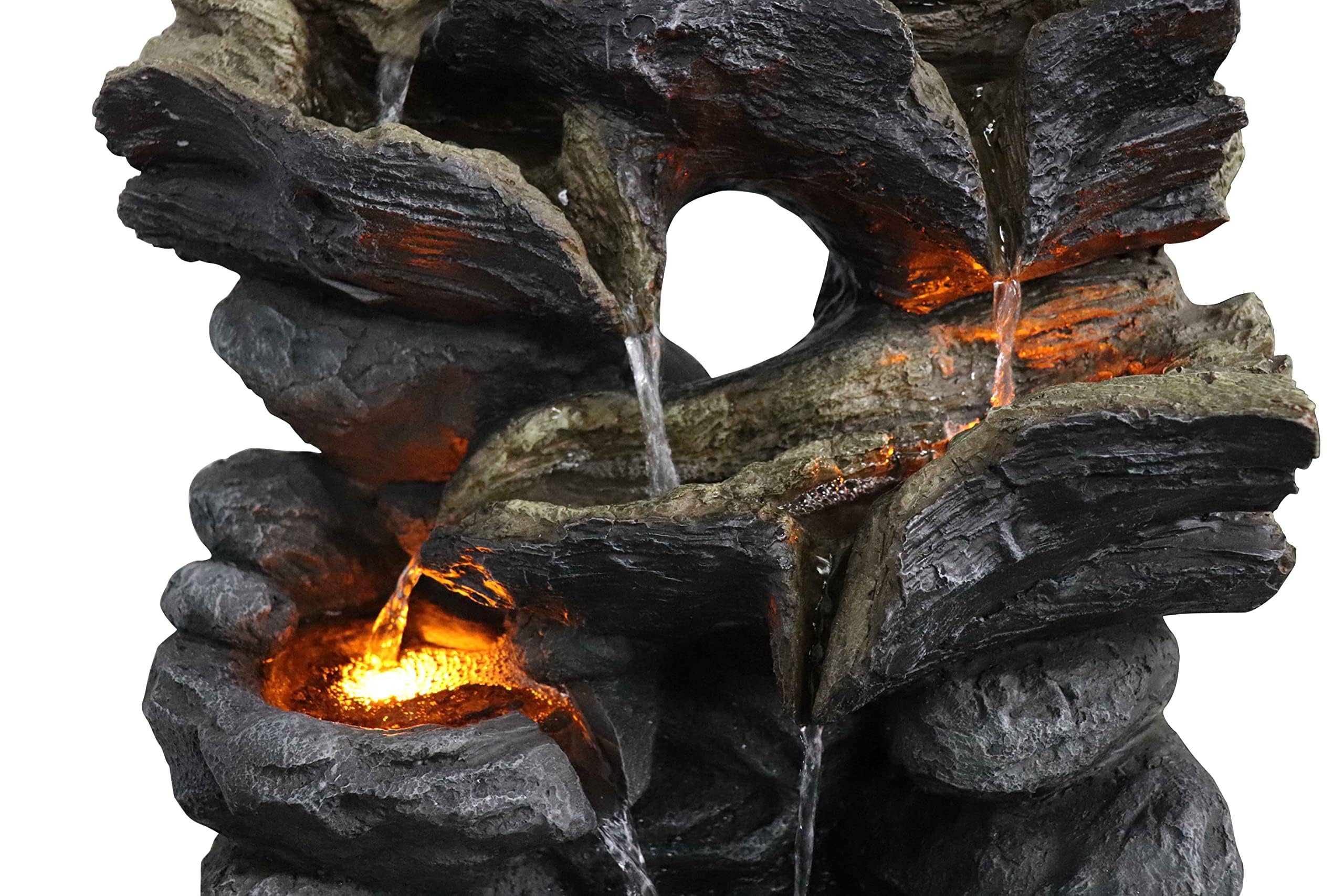 23 Inch Tall Stump Outdoor Freestanding Rock Waterfall Fountain with LED Lights & Pump - Perfect for Garden, Patio, and Backyard Decor