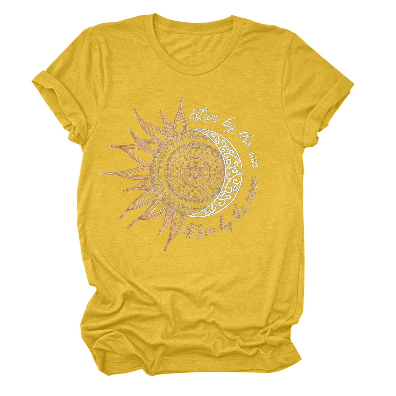 Women's Short Sleeve Printed Blouse - Sun & Moon Graphic Casual Top for Summer | Perfect for Beach Outings, Date Nights & Office Wear