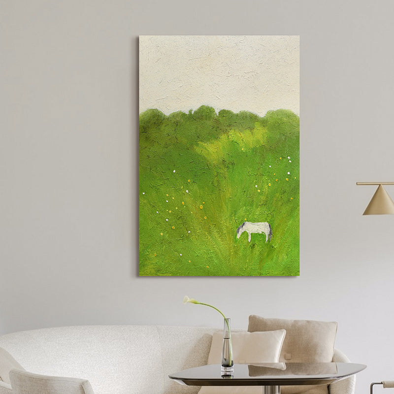 Original Hand Painted Acrylic Landscape Painting on Canvas - Grassland and House Wall Art for Living Room, Bedroom & Office Decor